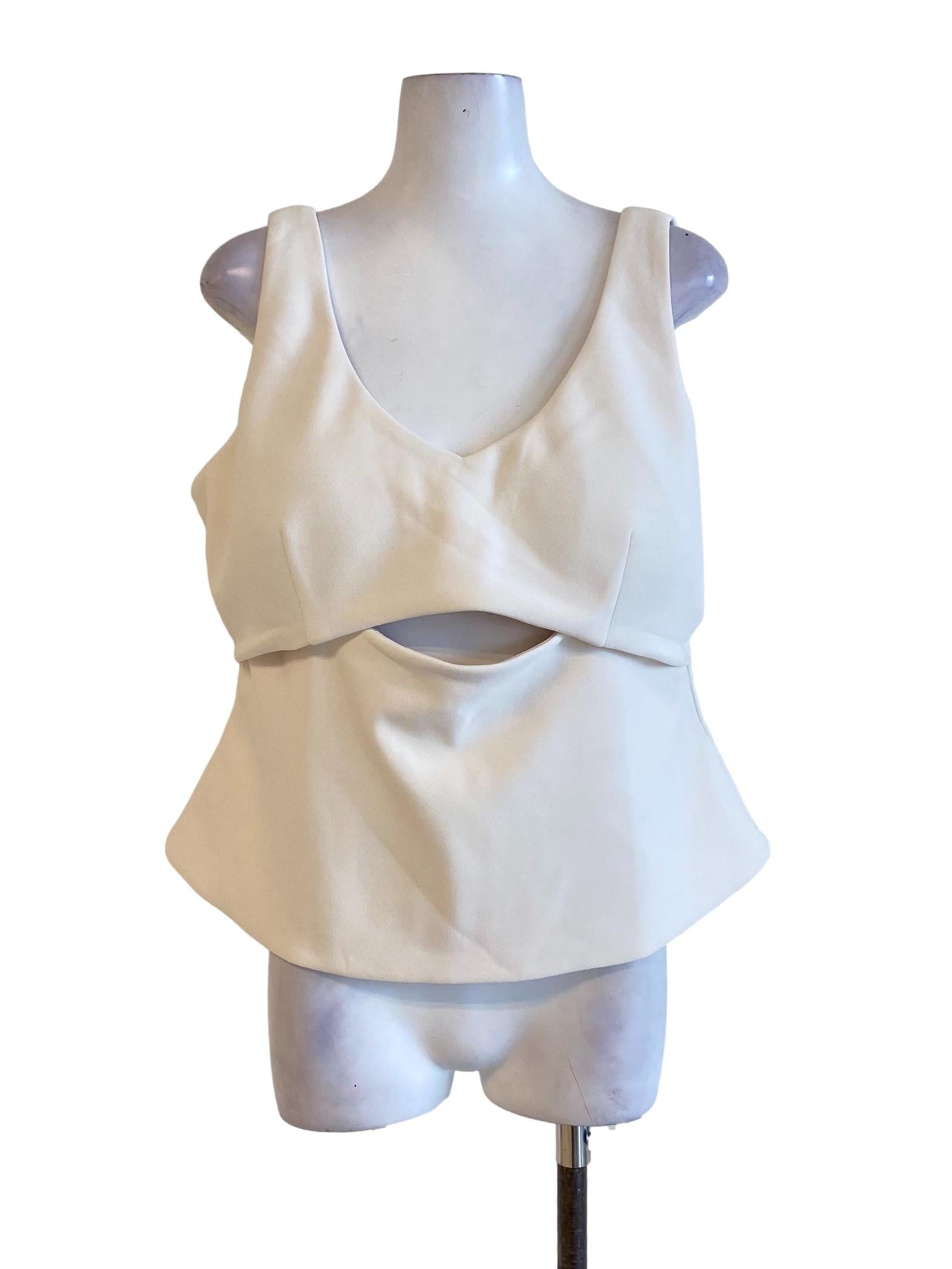 Daisy White Scoop Neck Cut Out Waist Sheath Cropped Top