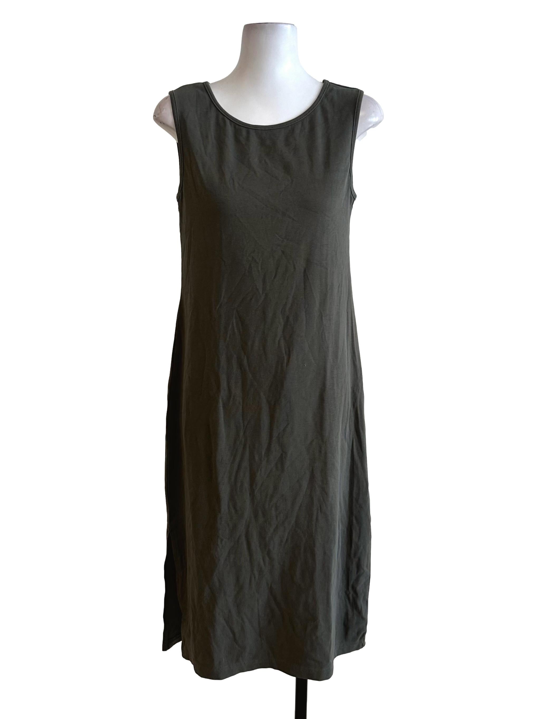 Moss Green Slit Sleveless Dress