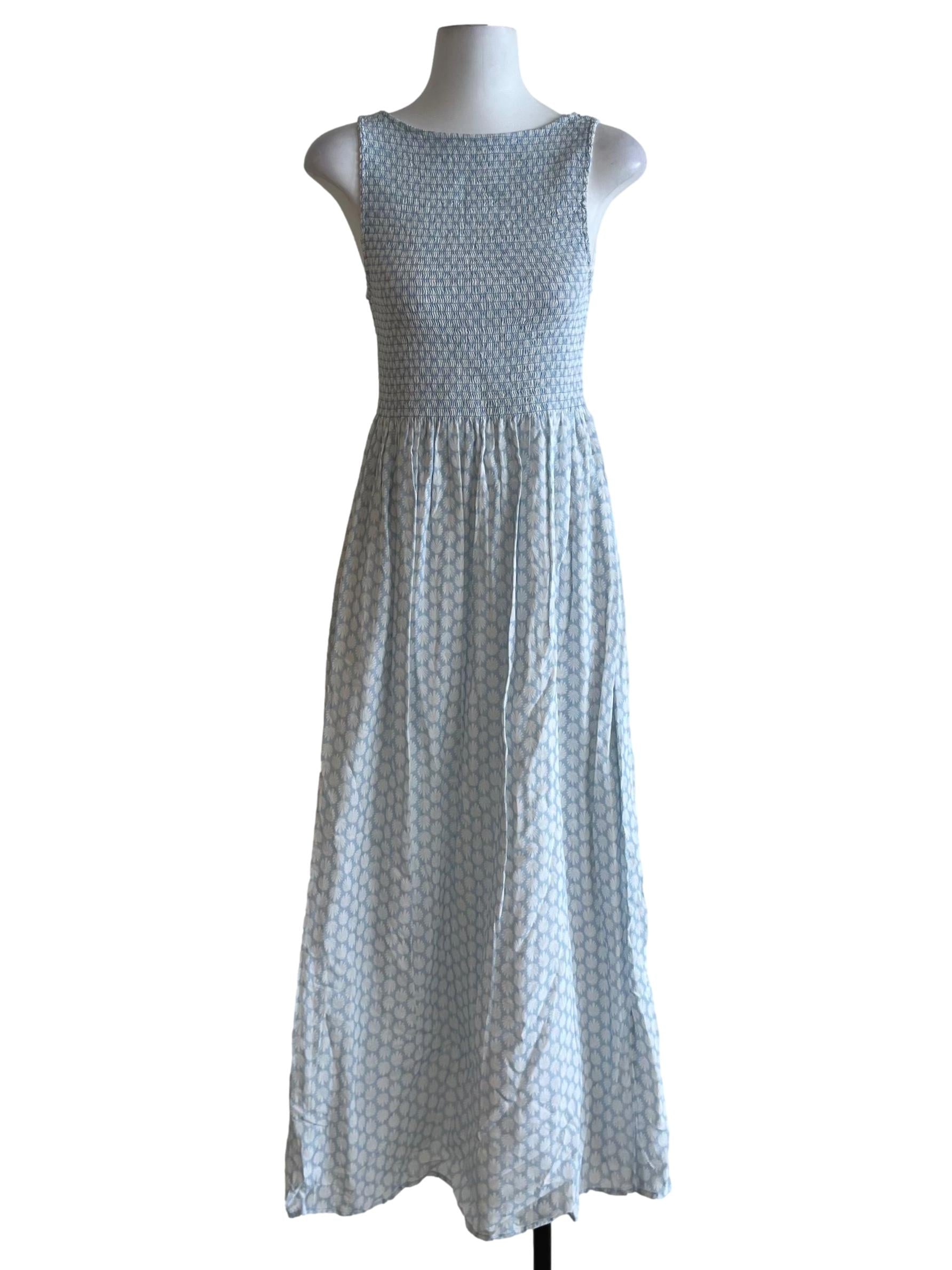 Sky Blue Shirred A-Line Dress