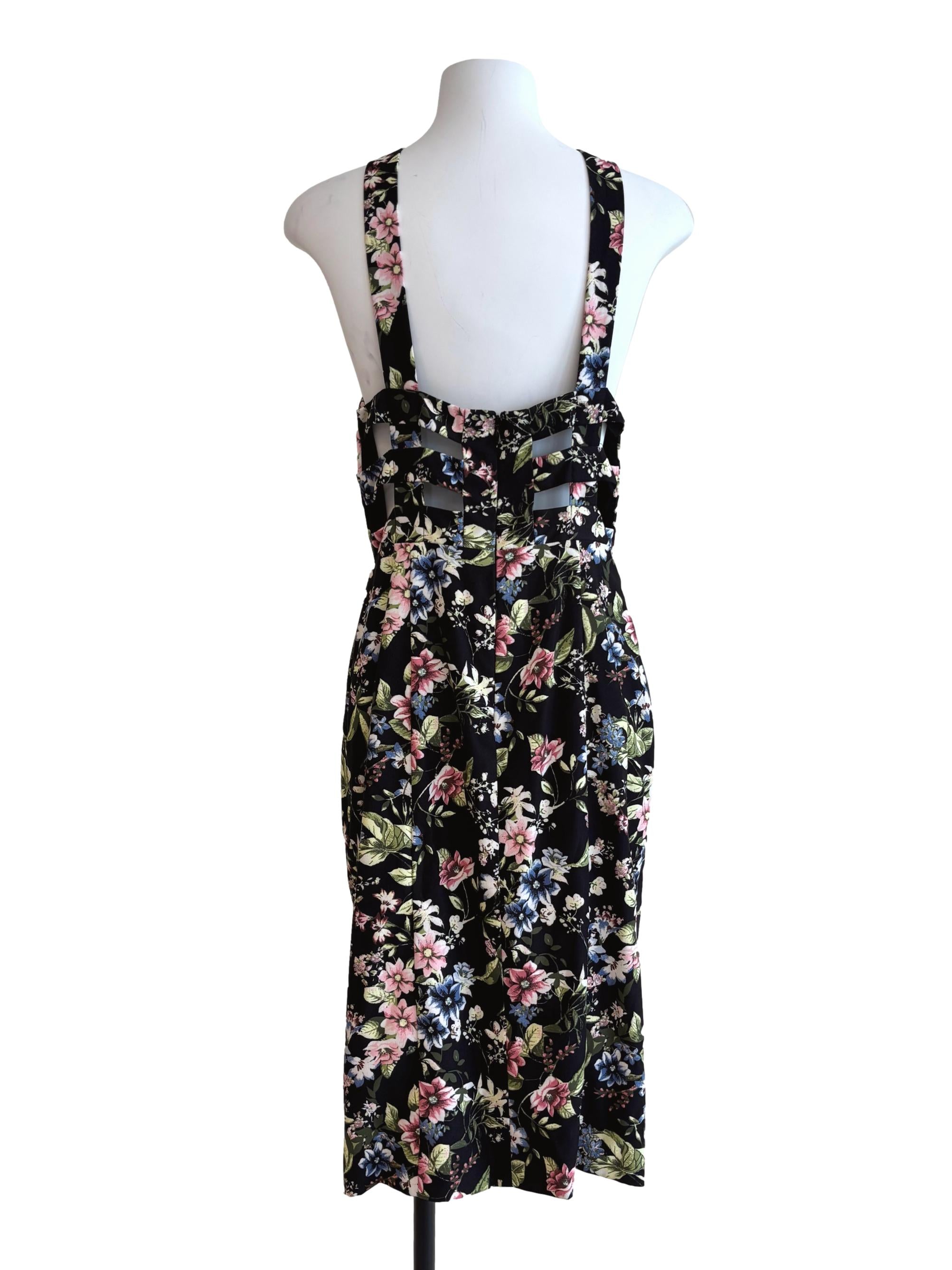 Raven Black Cross Neck Floral Sheath Dress