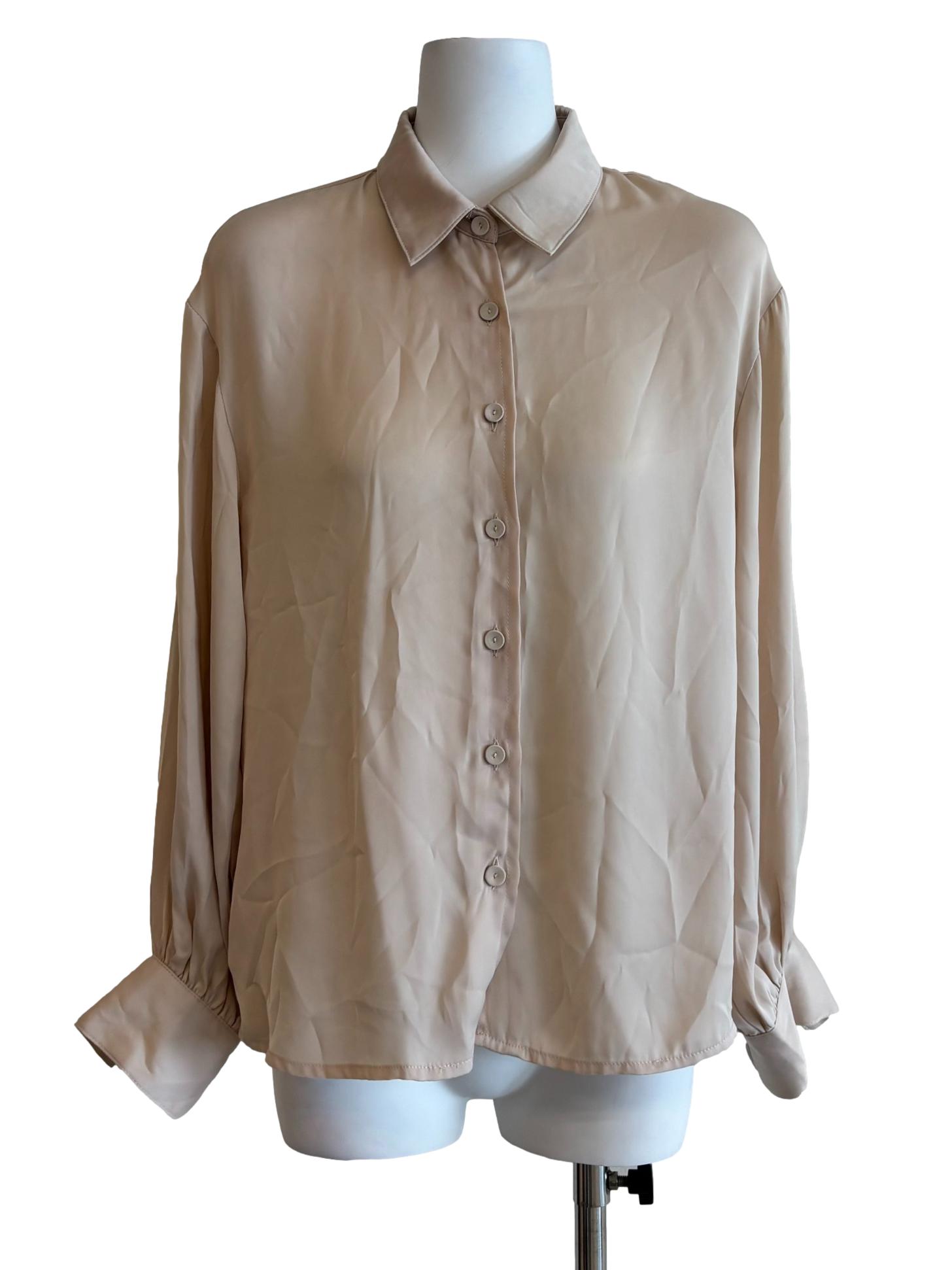 Almond Beige Flowy Button Shirt