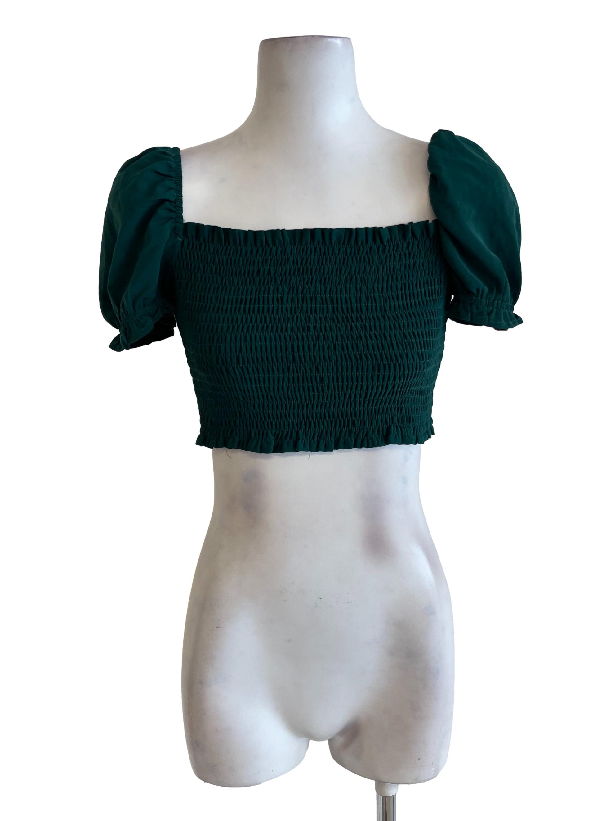 Emerald Green Peasant Crop Top