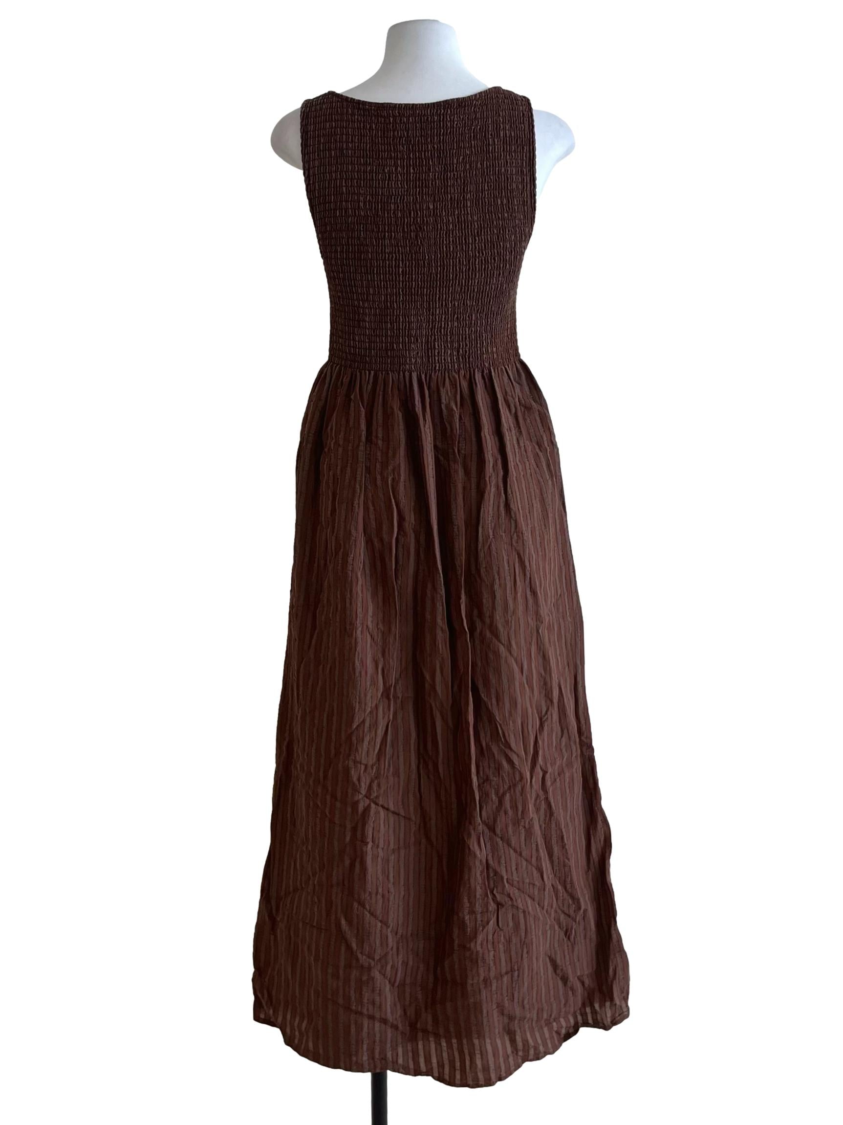 Walnut Brown Shirred A-Line Dress