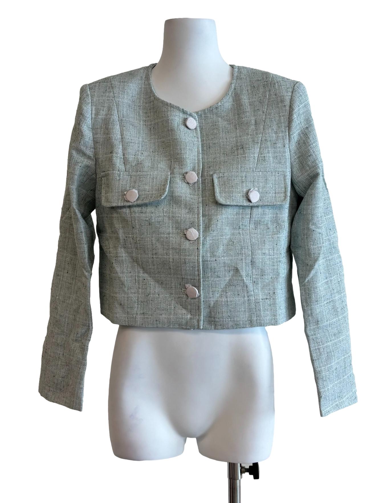 Light Green Gold Button Tweed Jacket
