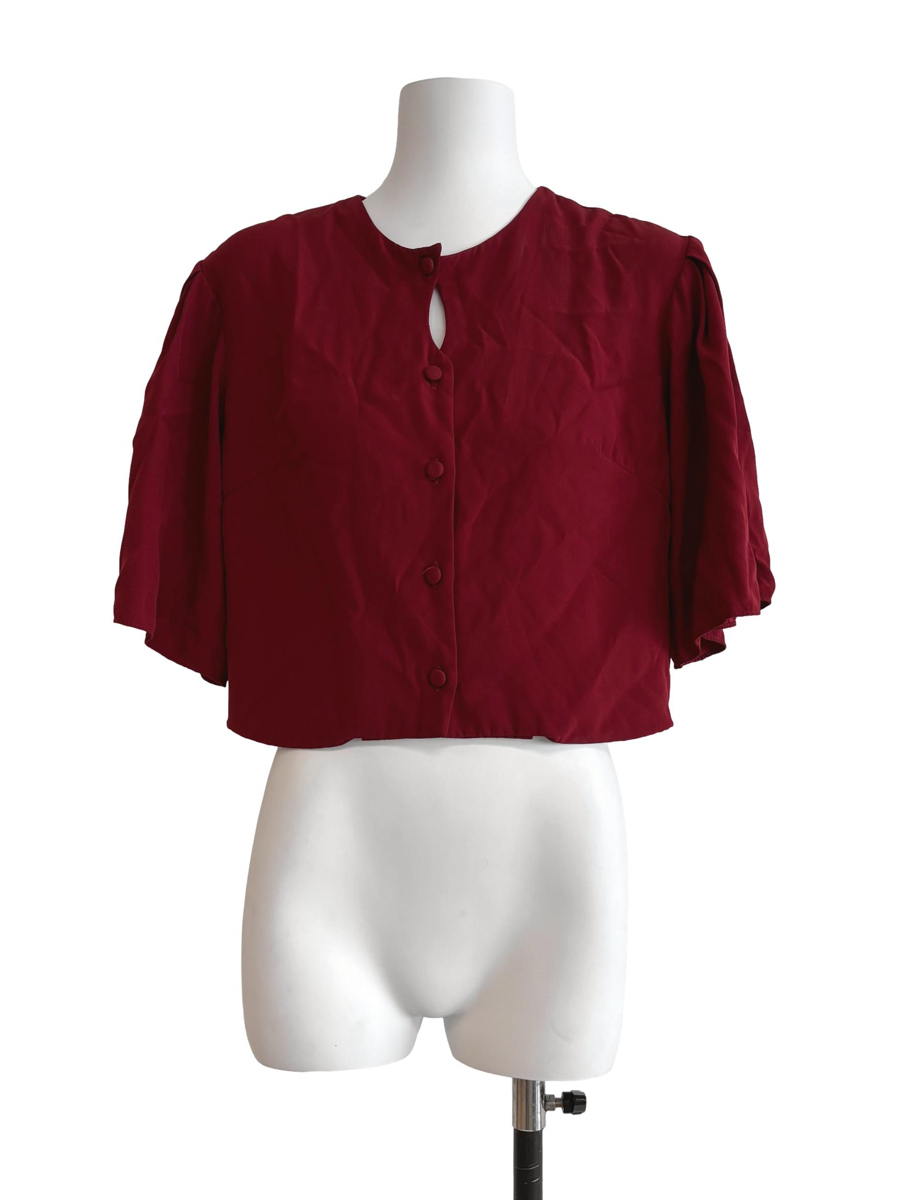 Carmine Red Crop Button Top