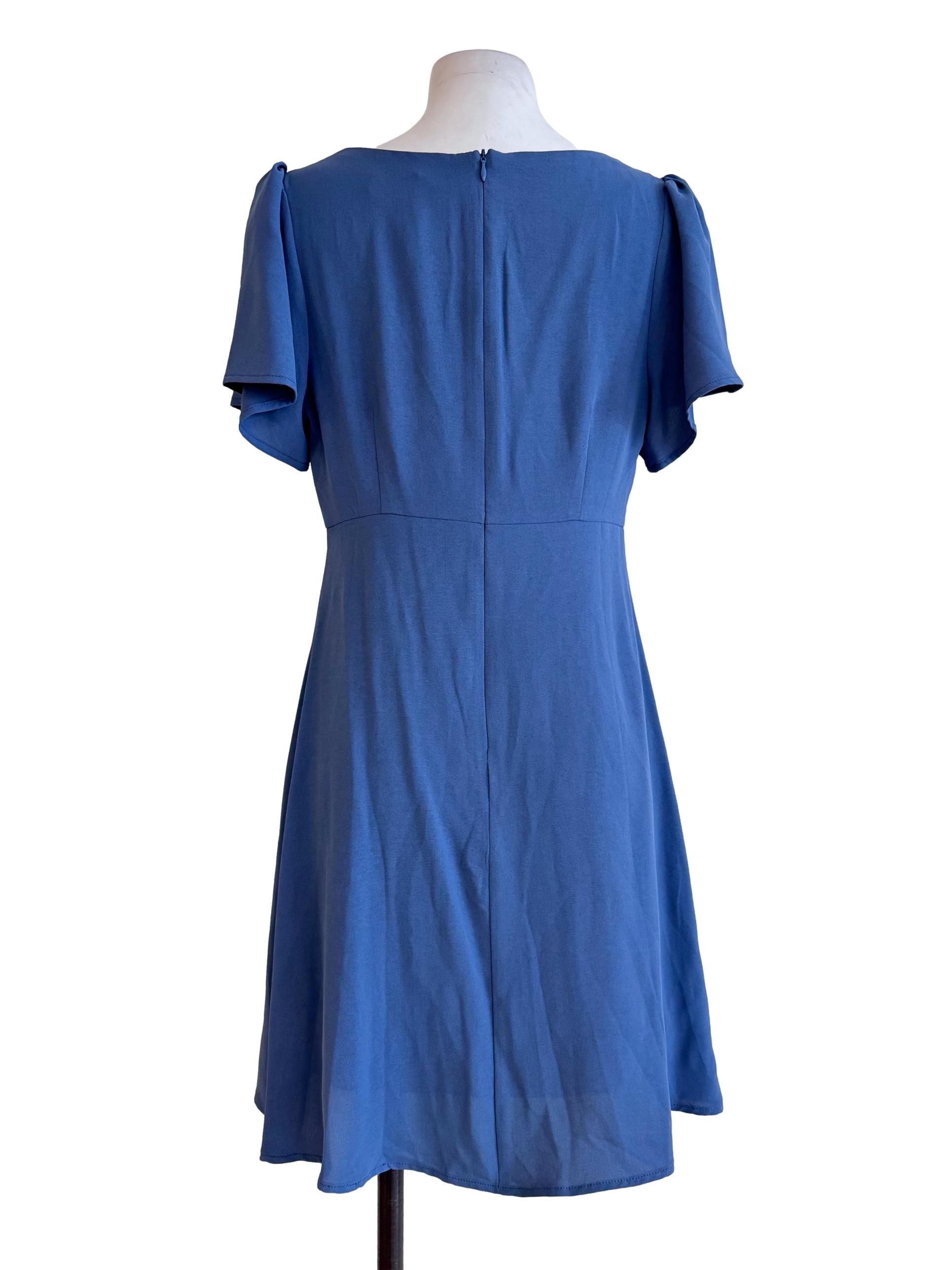 Dusty Blue Button-Down Flutter Sleeve Dress
