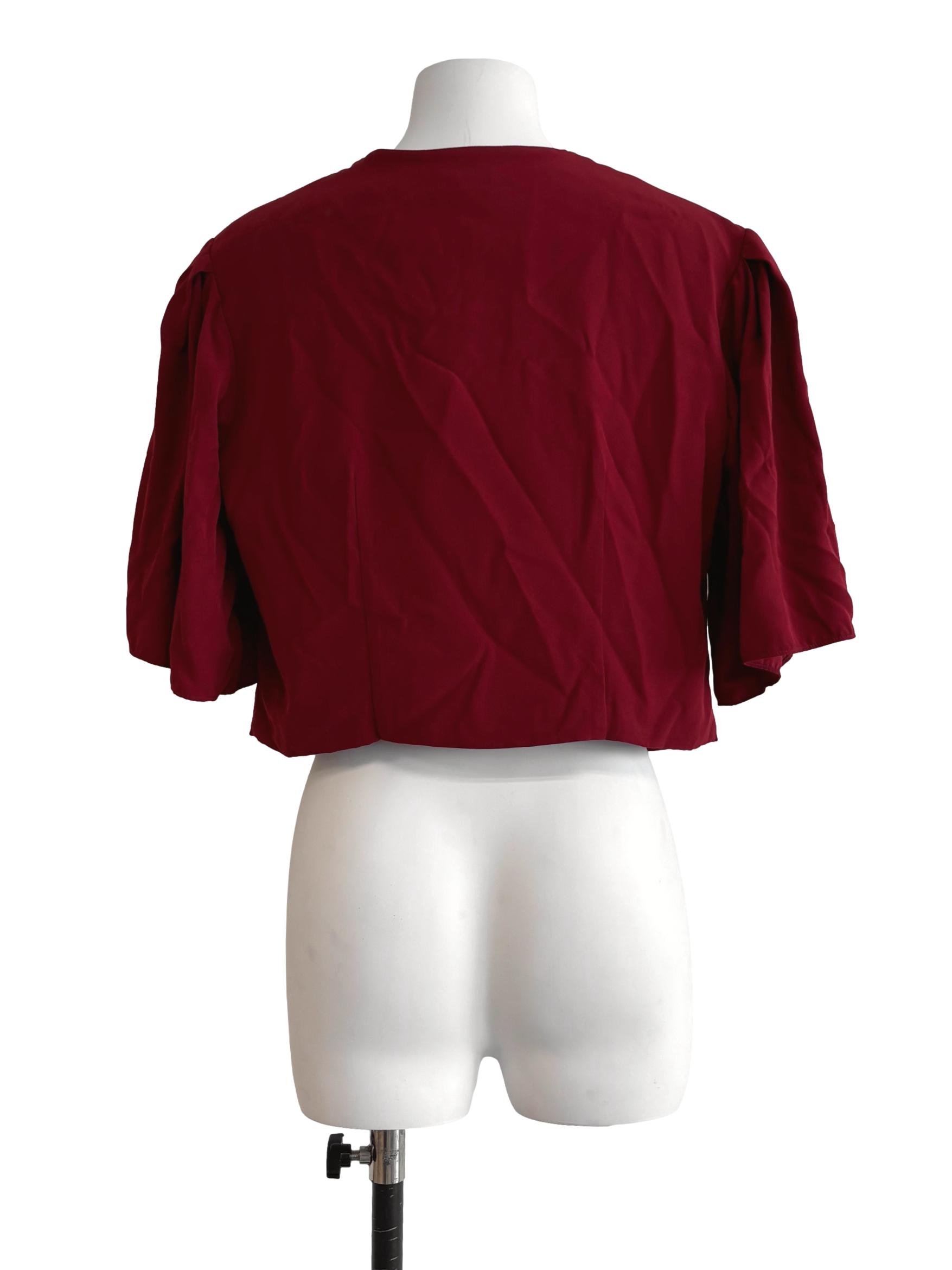 Carmine Red Crop Button Top