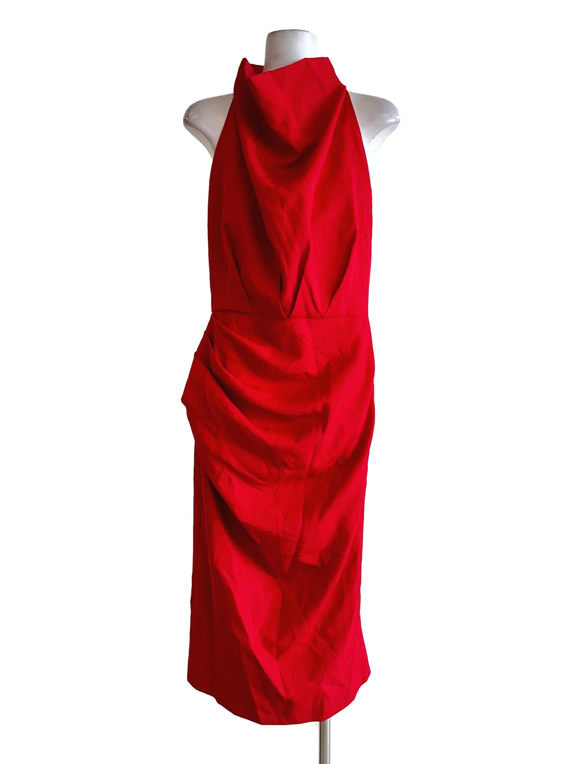 Red High Neck Sleeveless Dress