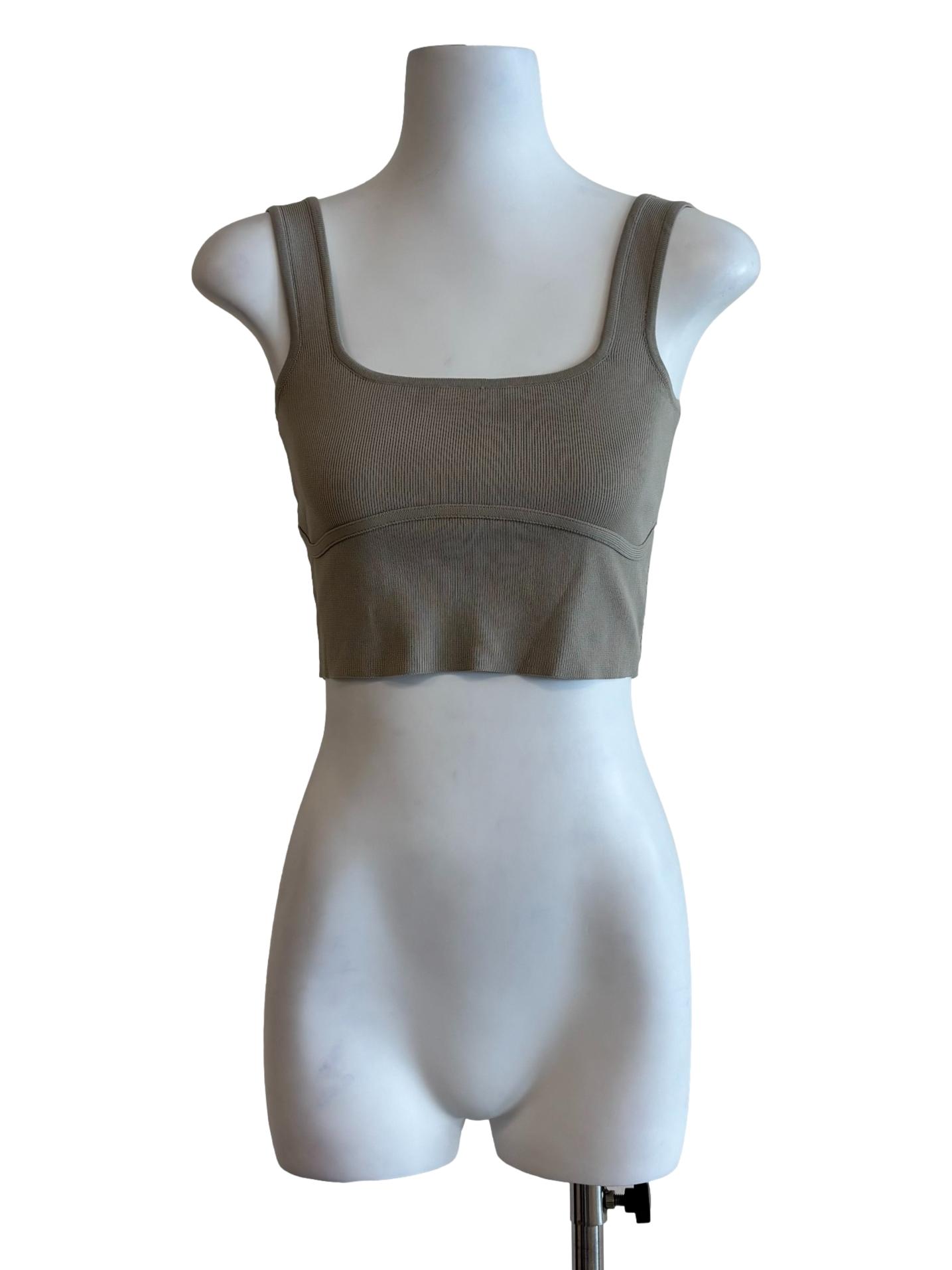 Basil Green Ribbed Crop Tank Top
