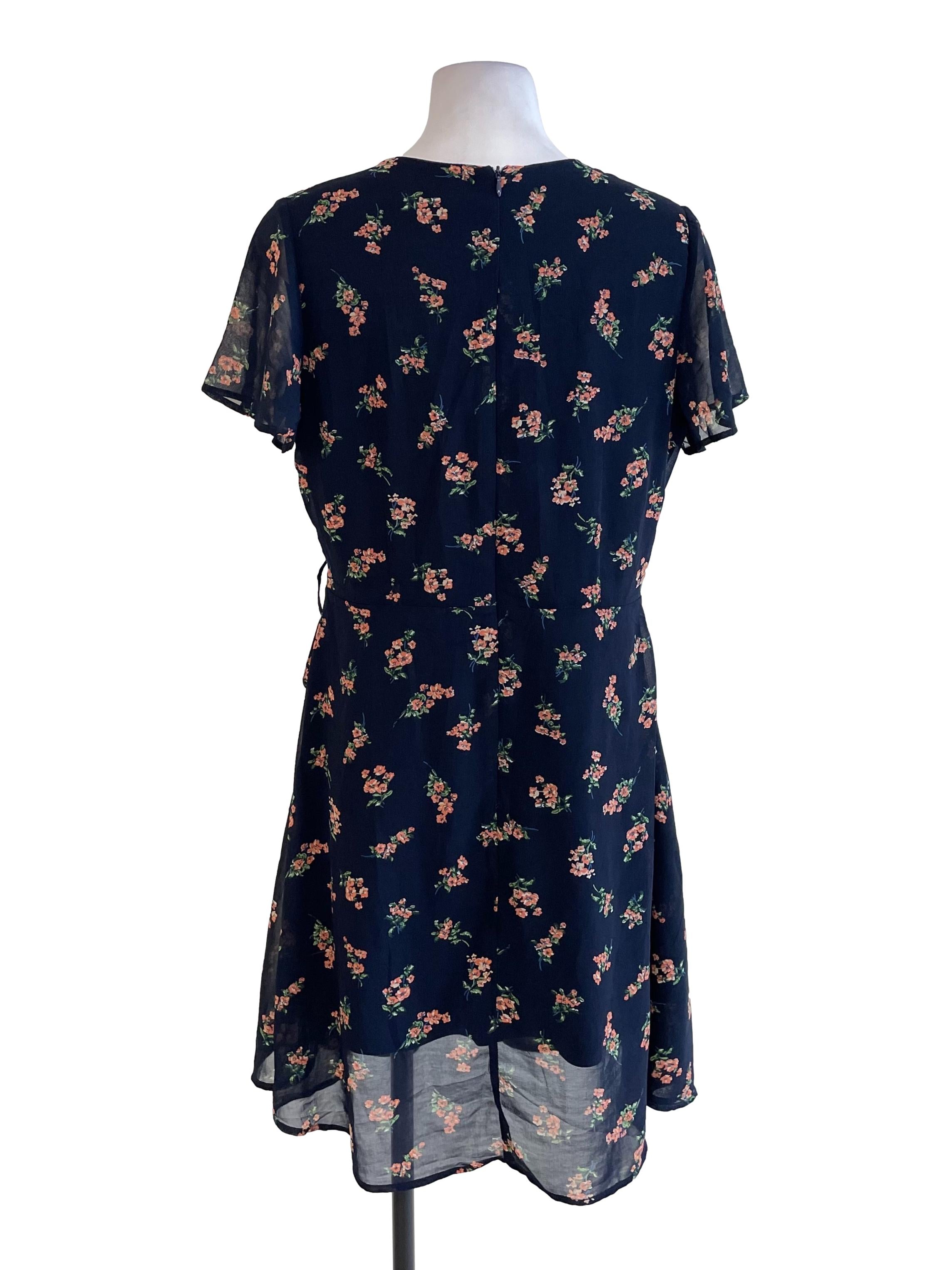 Navy Floral Ruffled Dress
