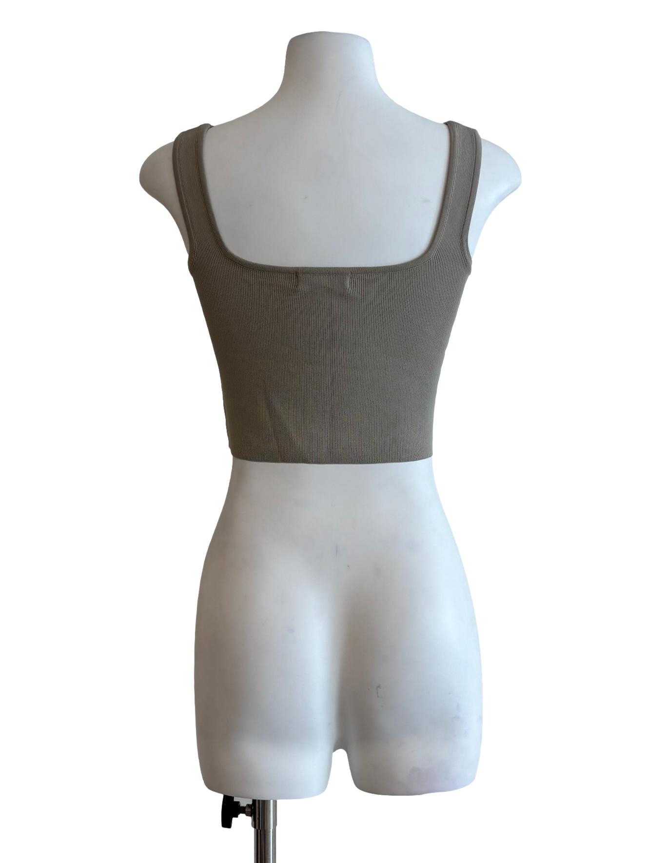 Basil Green Ribbed Crop Tank Top