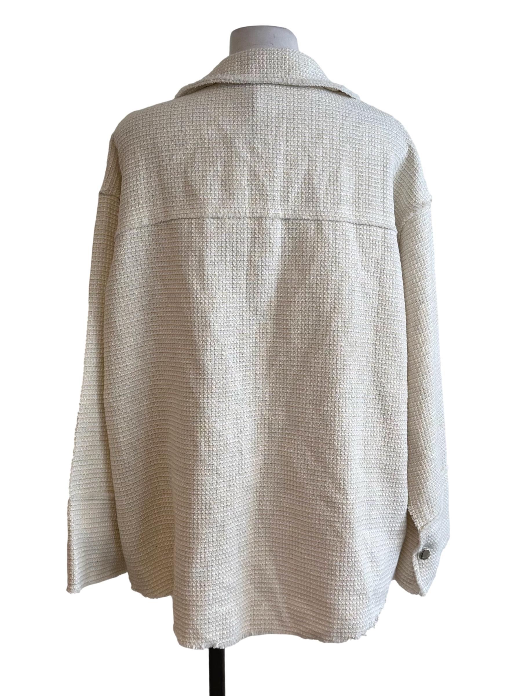 Cream White Tweed Textured Jacket