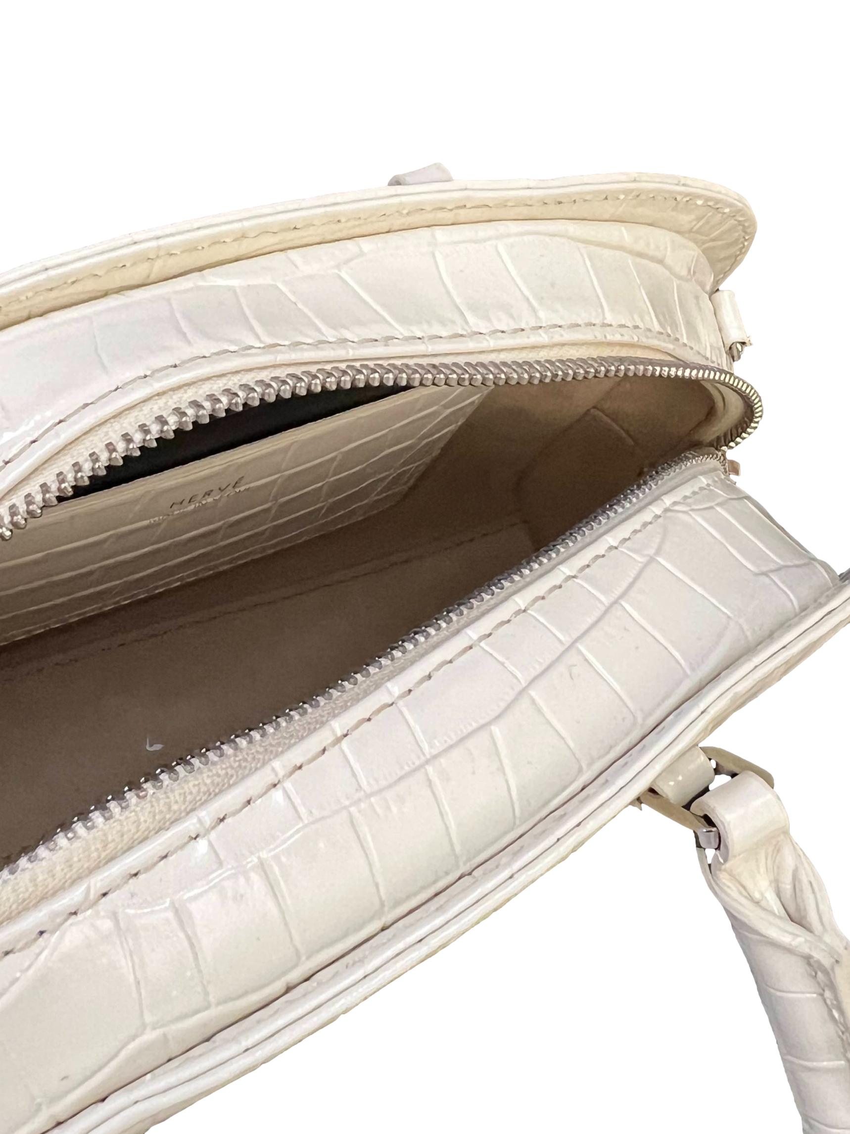White Croc Leather Lady Bowler Bag CSN