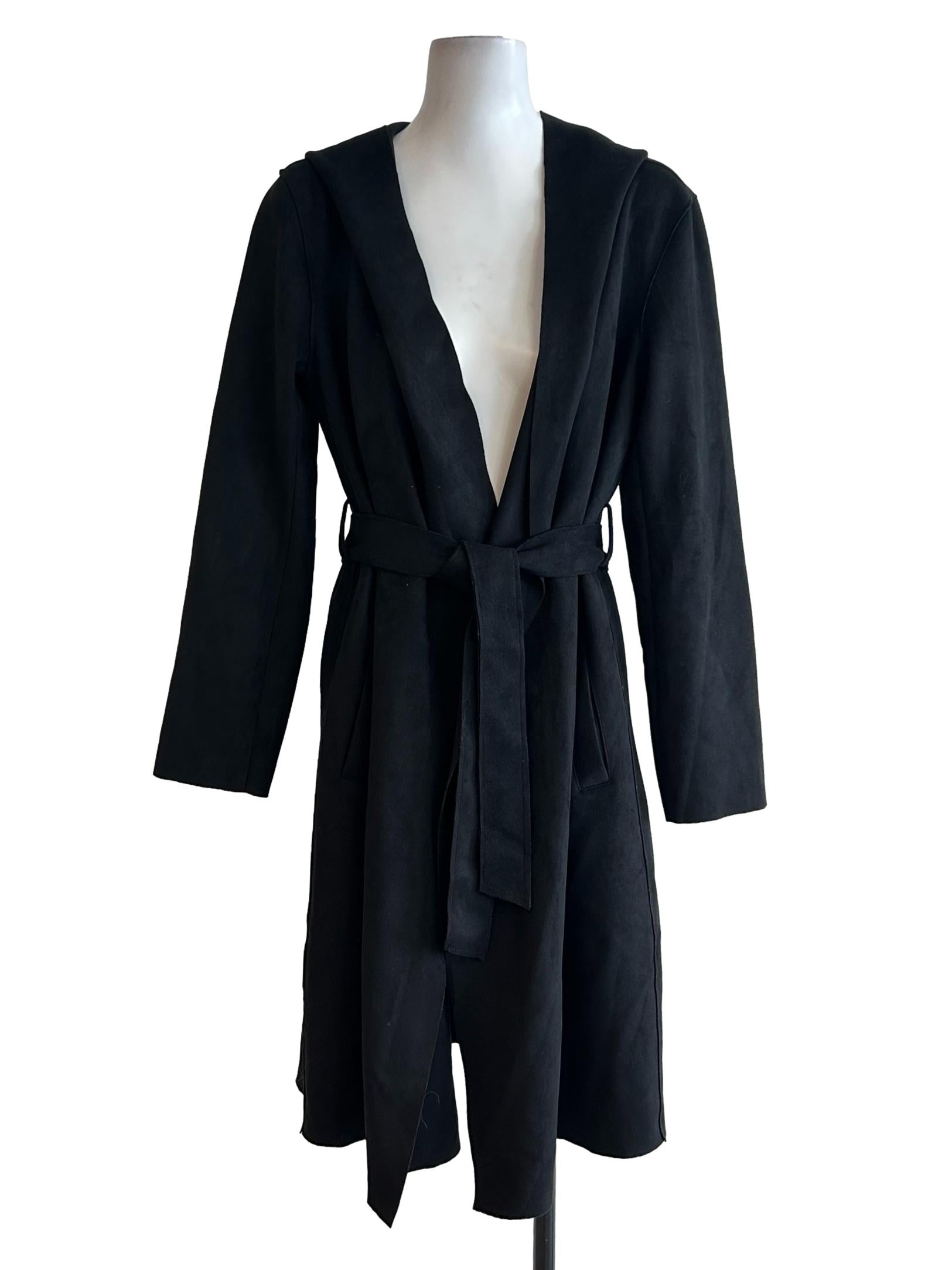 Onyx Black Hooded Trench Coat