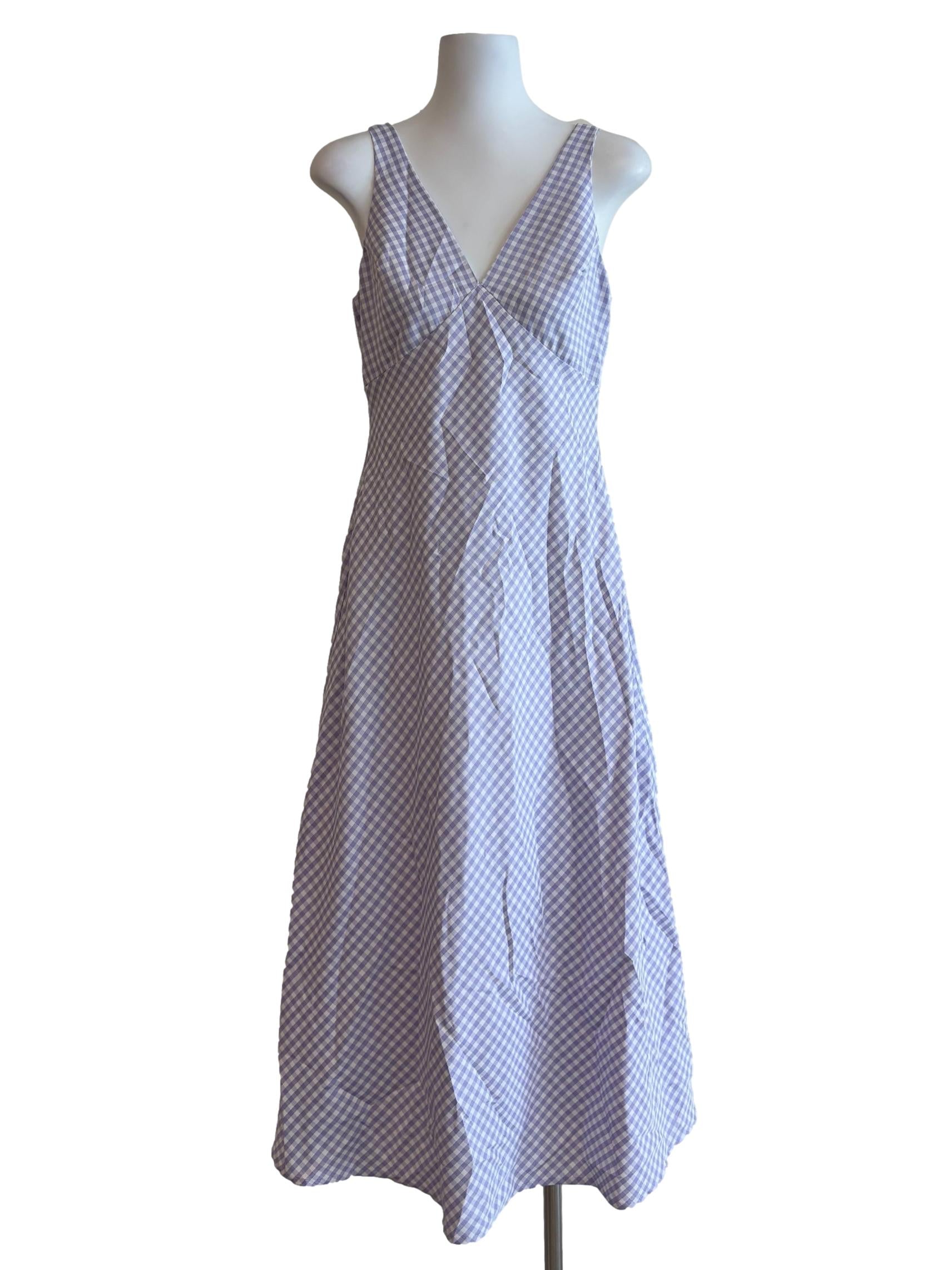 Periwinkle V-Neck Gingham Dress