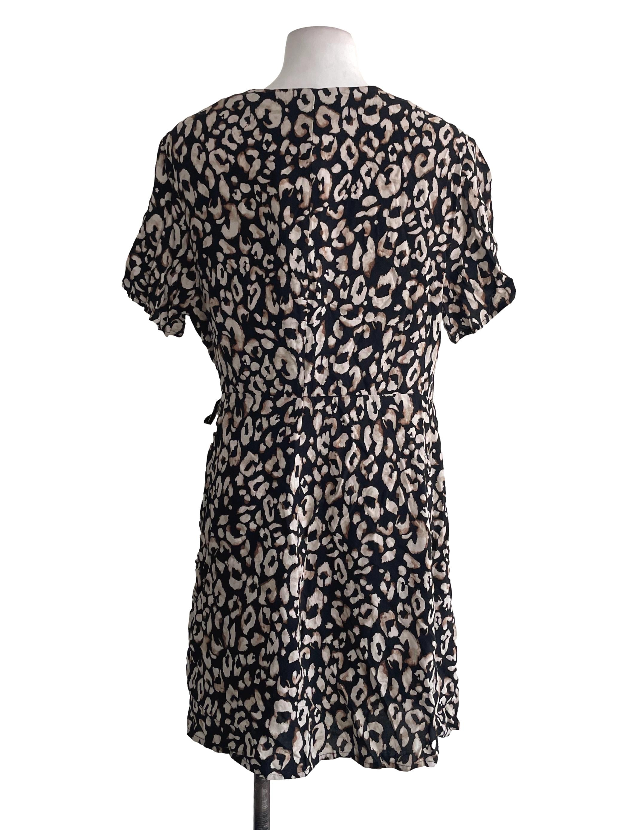 Black And Brown Leopard Wrap Dress