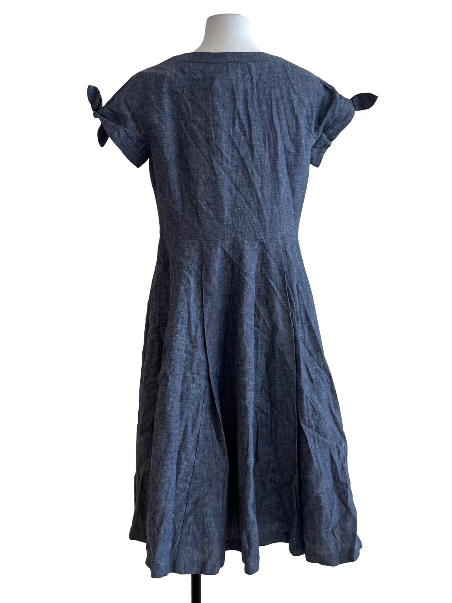 Blue V-Neckline Button Front Dress