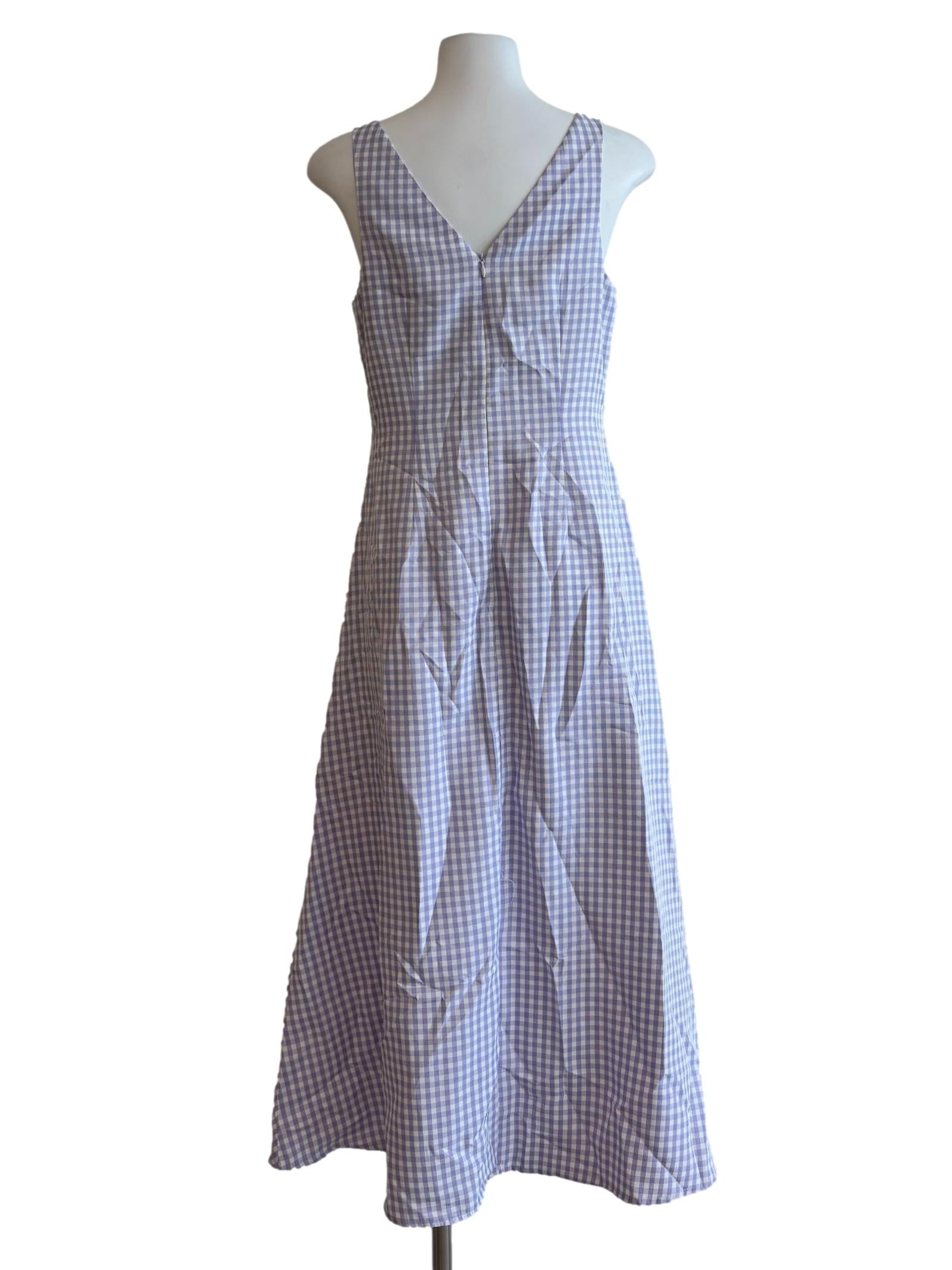Periwinkle V-Neck Gingham Dress