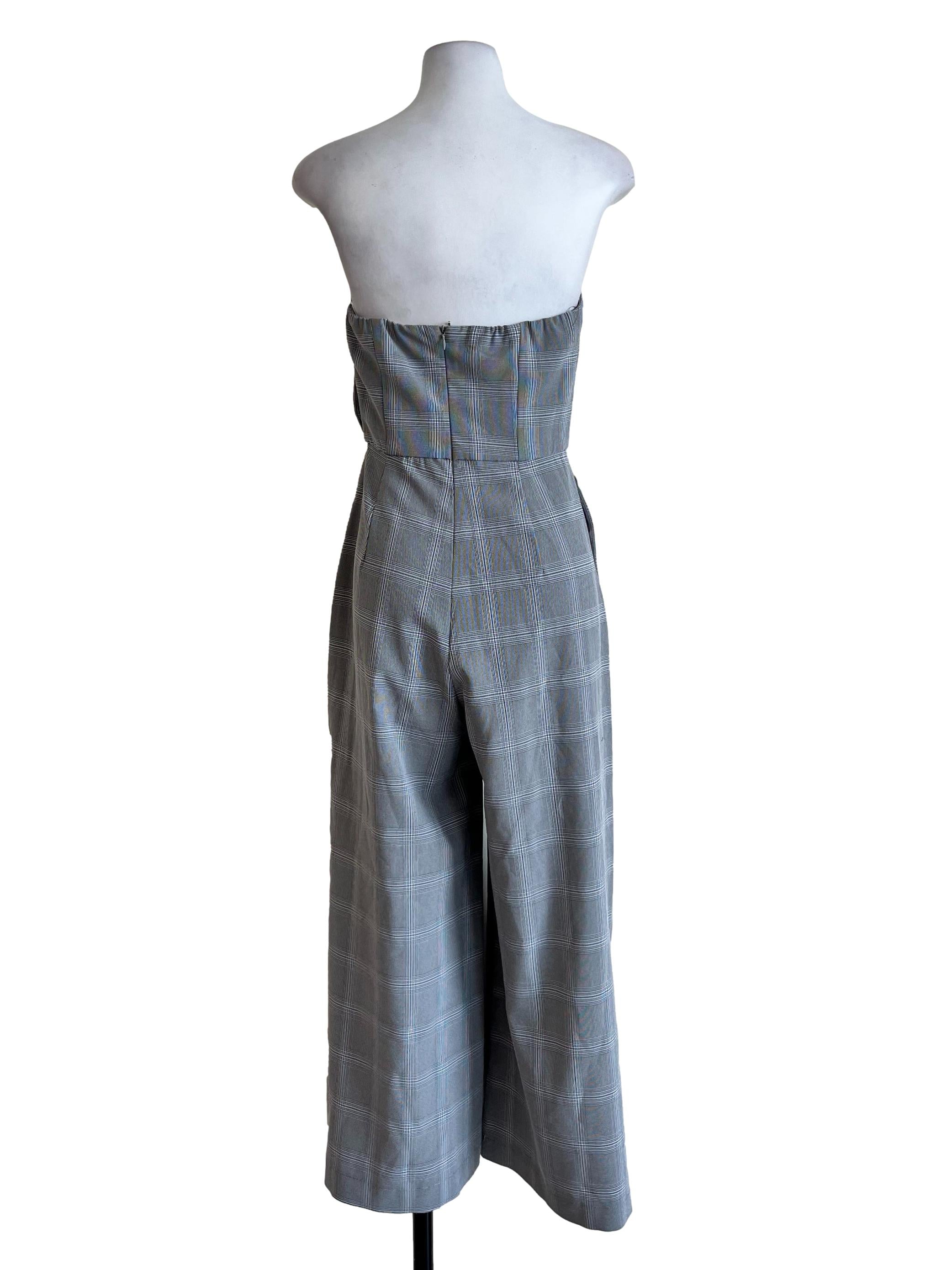 Grey Strapless Gingham Pattern Jumpsuit