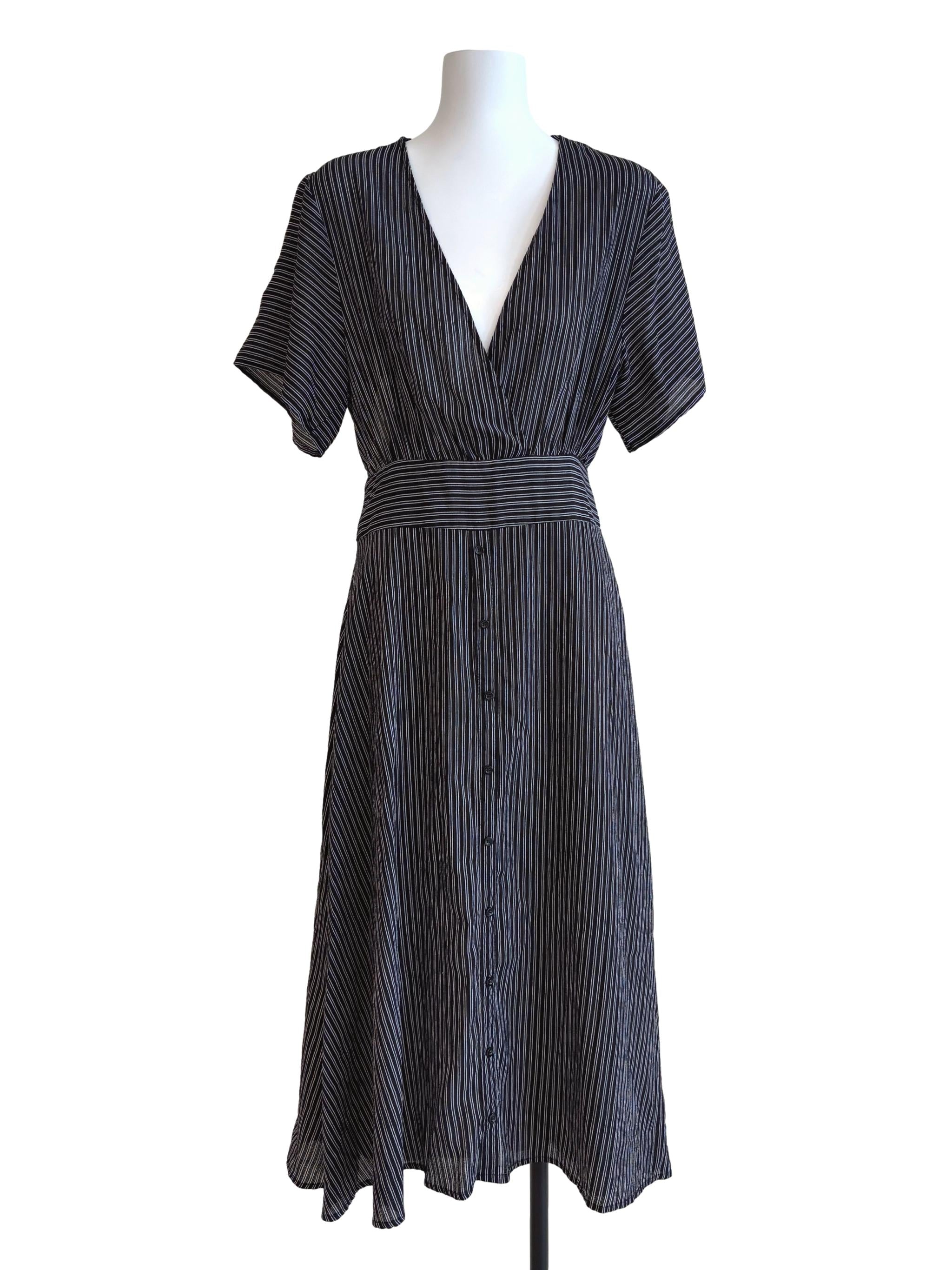 Onyx Black Striped Backless Midi Dress