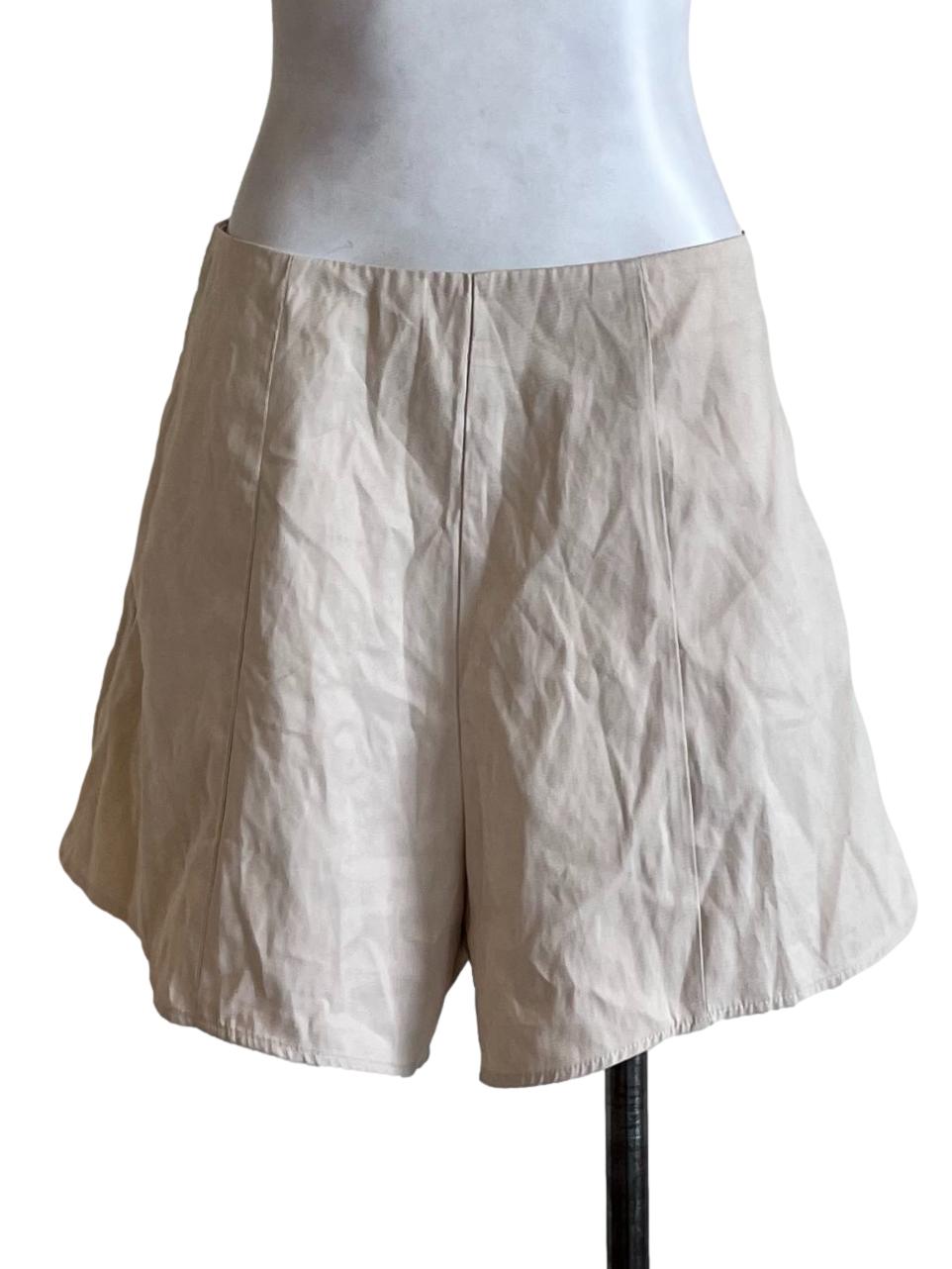 Beige Non Elastic Waist Shorts