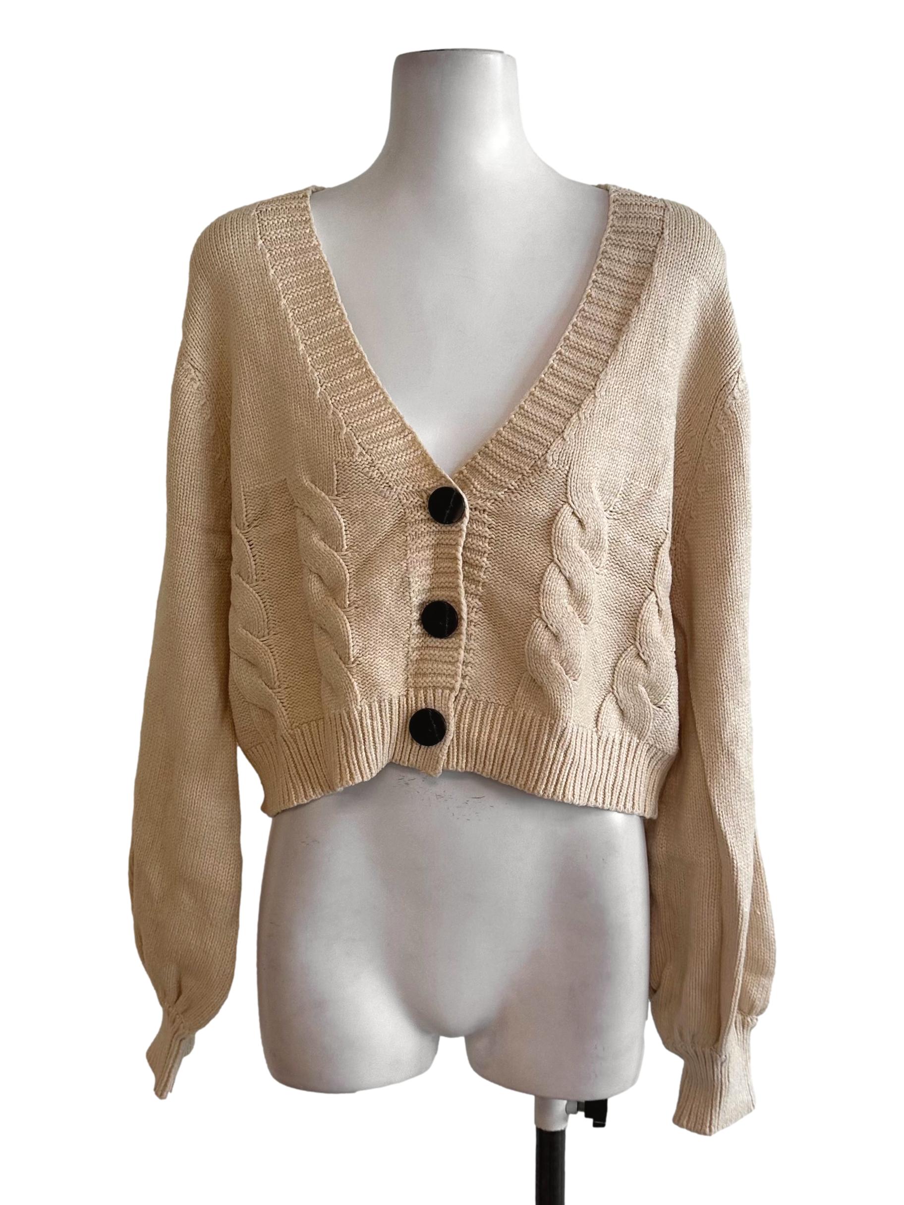 Khaki Beige Knit Button Cardigan