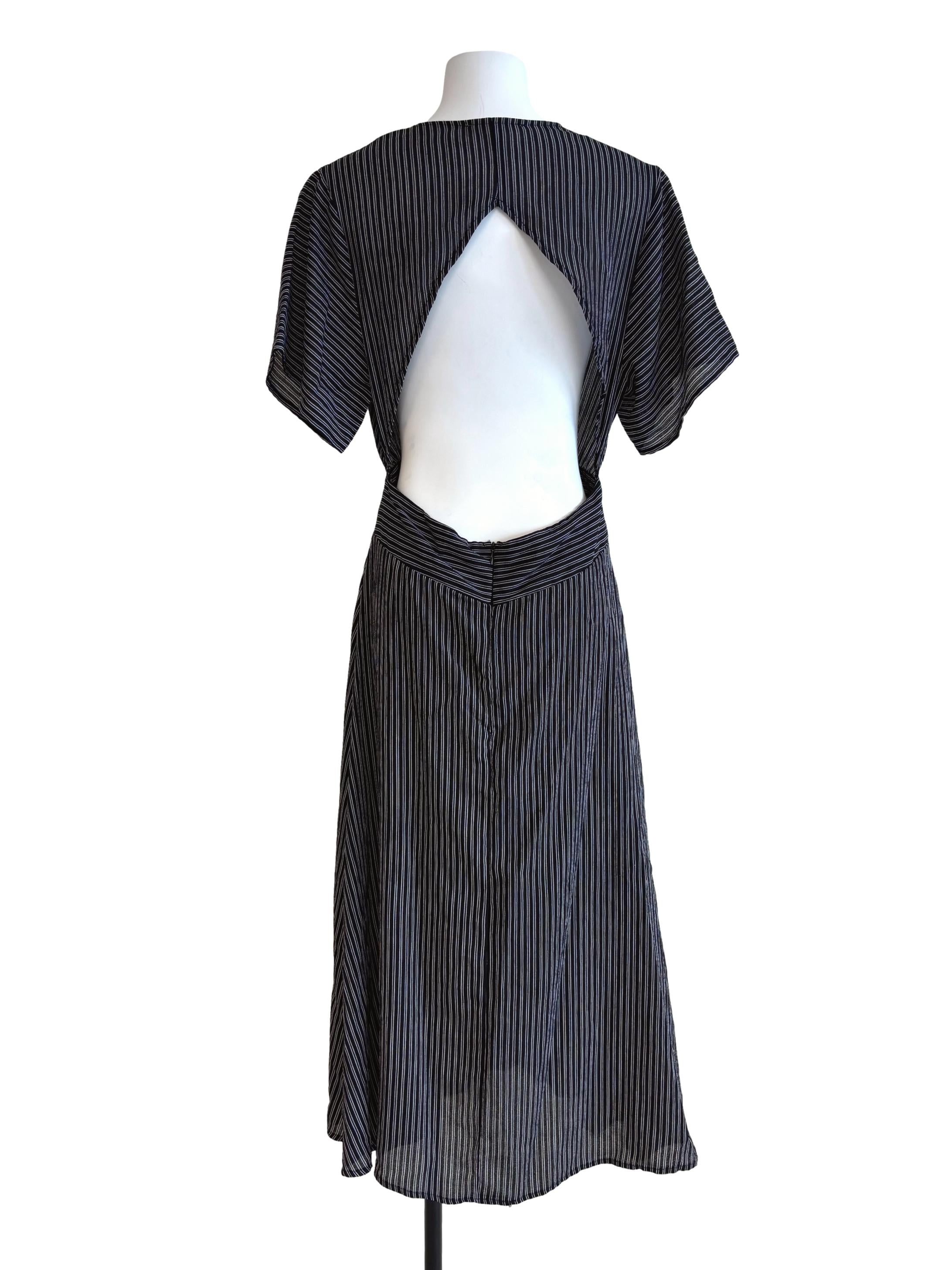 Onyx Black Striped Backless Midi Dress