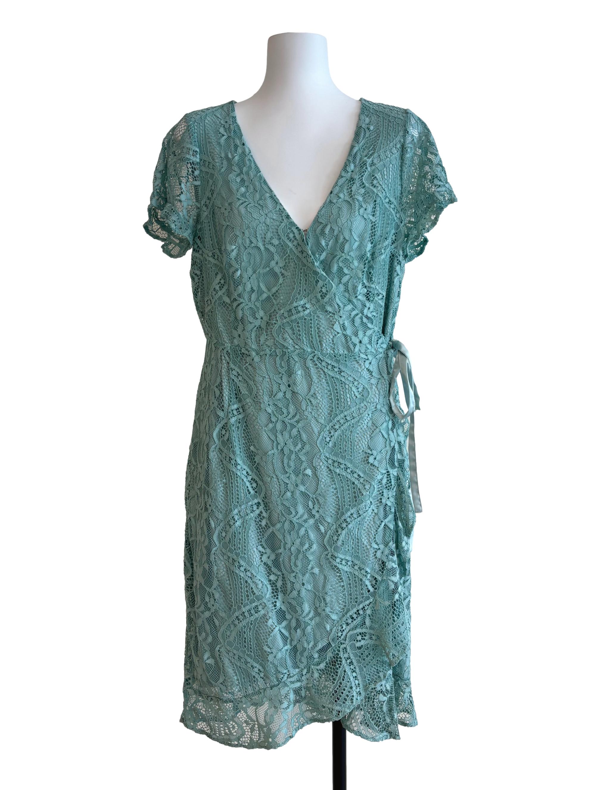 Mint Green Lace Wrap Dress