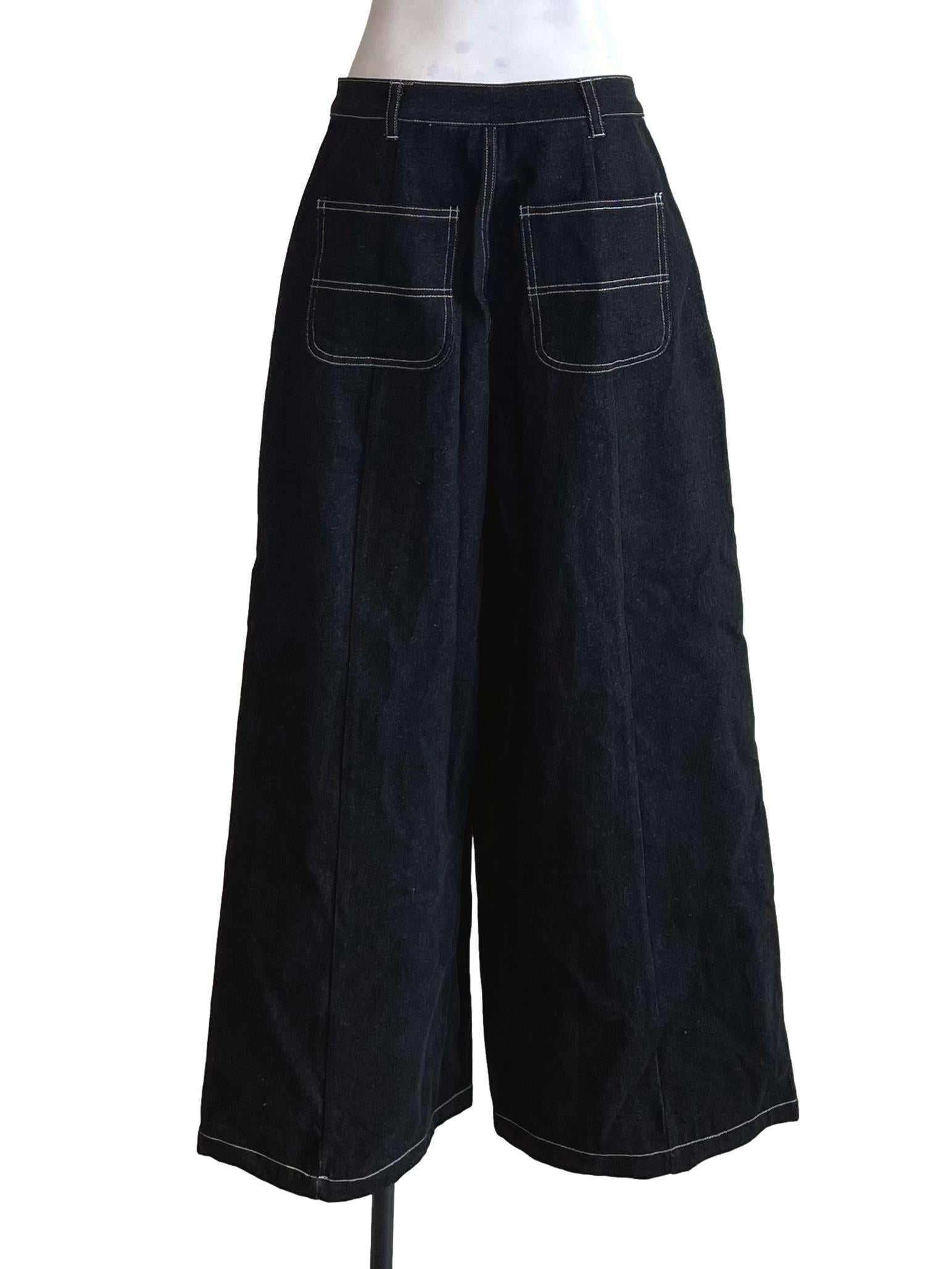 Charcoal Black Patch Pocket Wide Leg Jeans