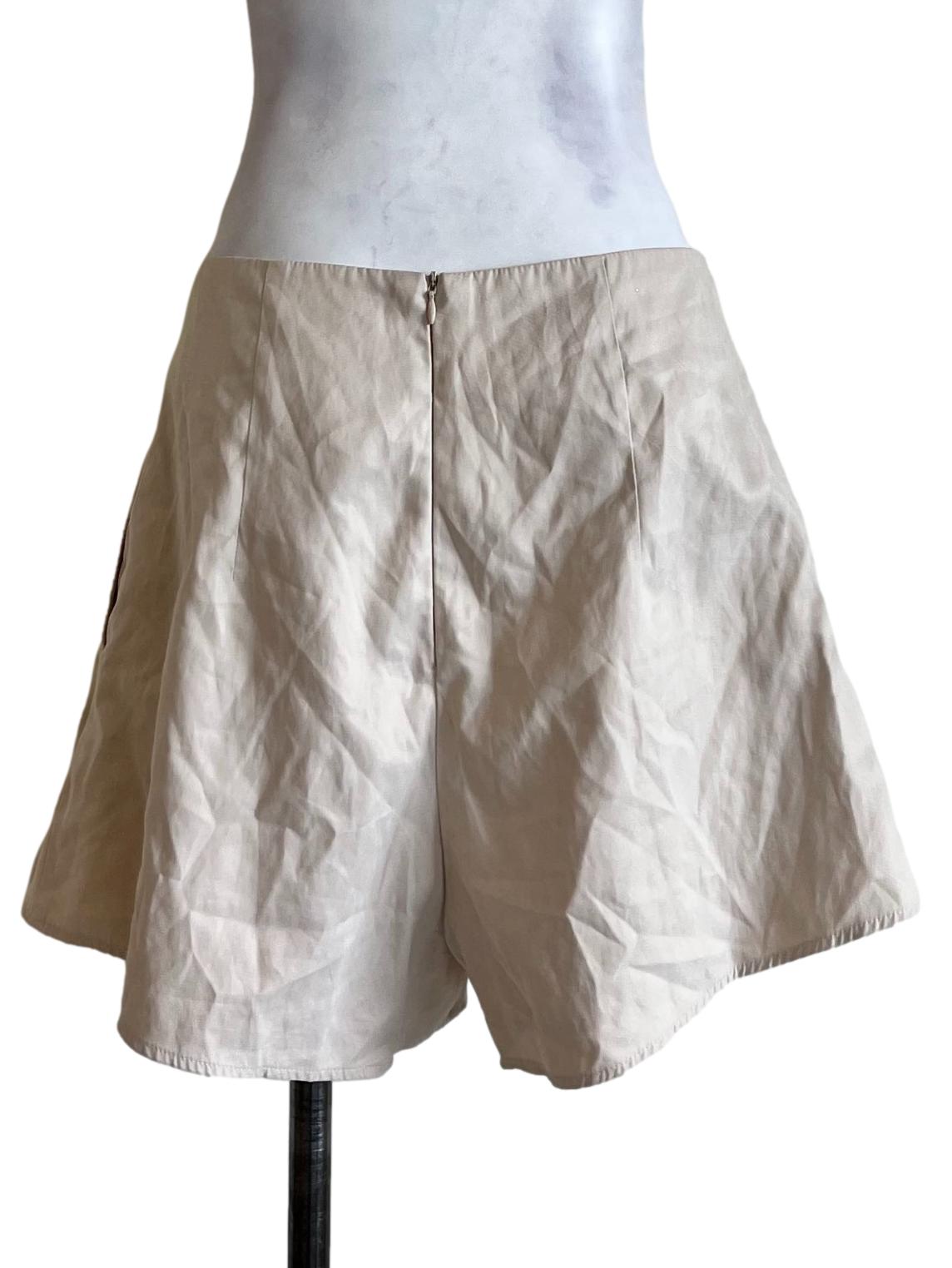Beige Non Elastic Waist Shorts