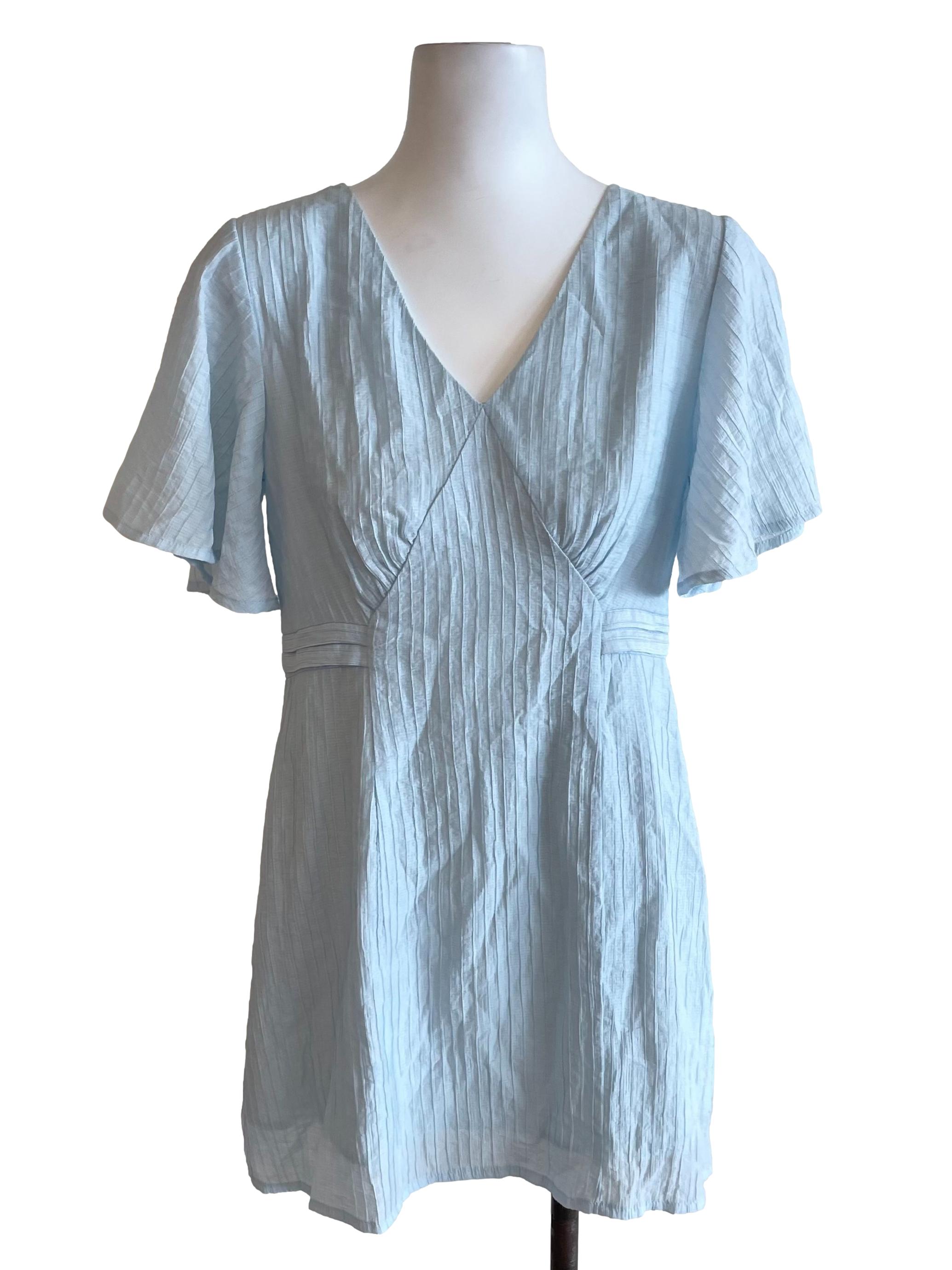 Pastel Blue Ribbed A-Line Dress