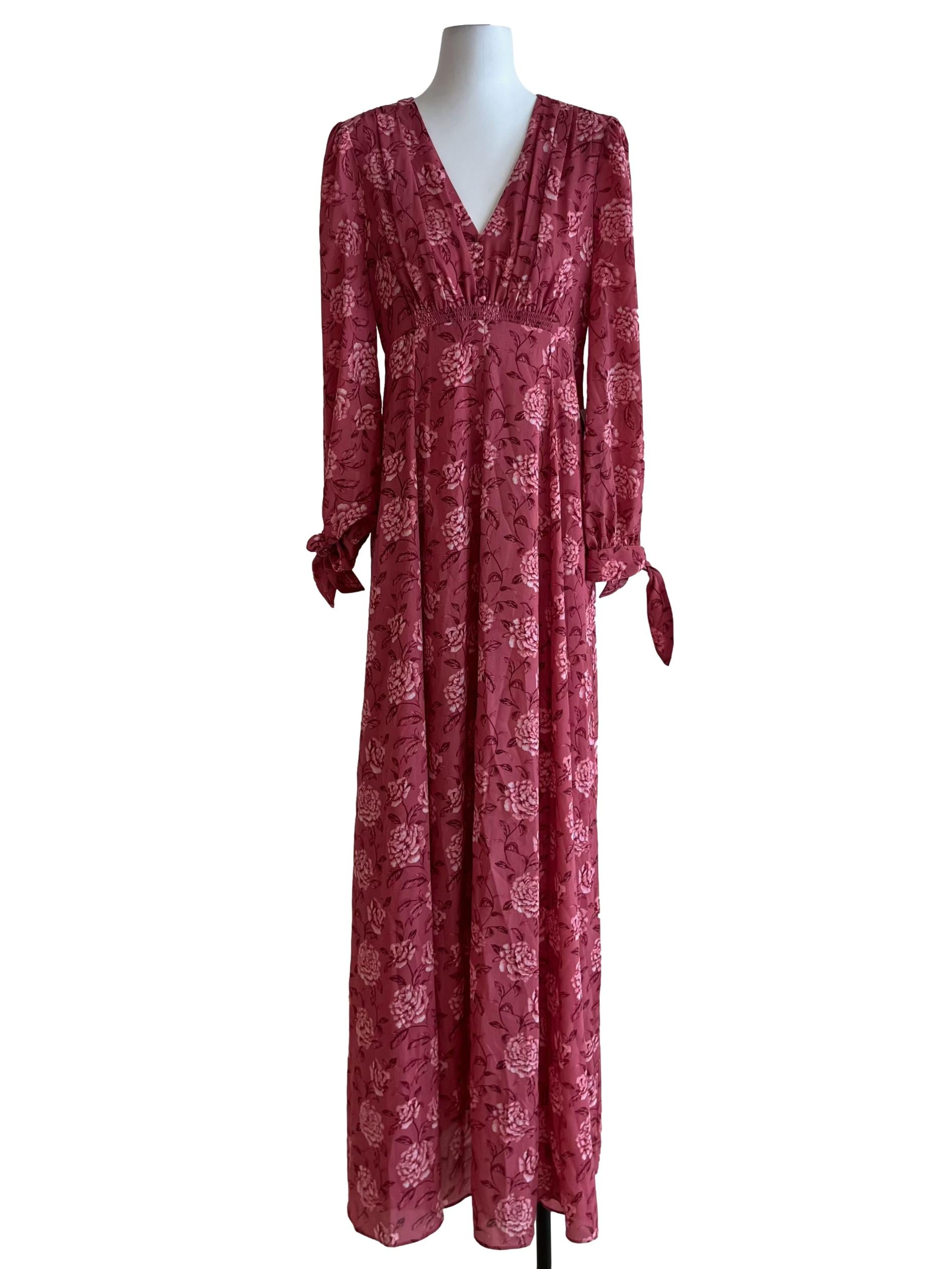Punch Pink Floral Empire Dress