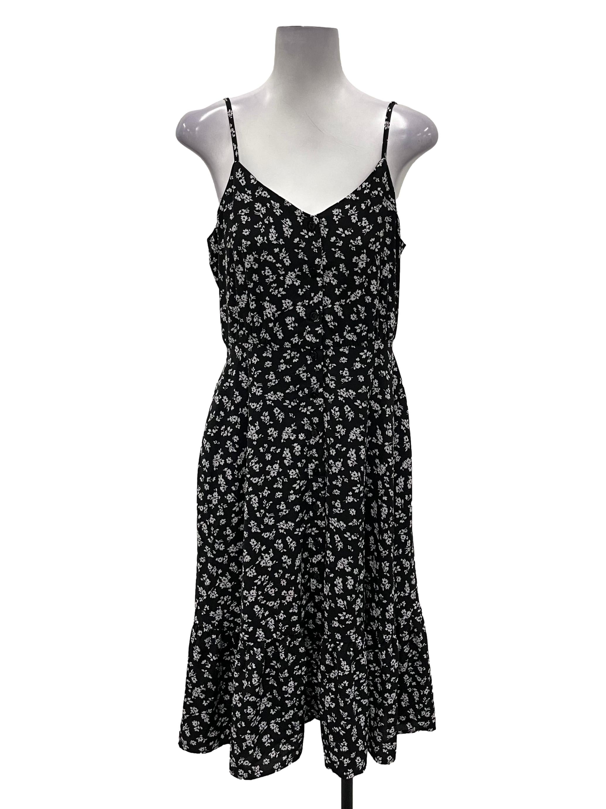 The Tinsel Rack Black V -Neck Floral Cami Midi Dress