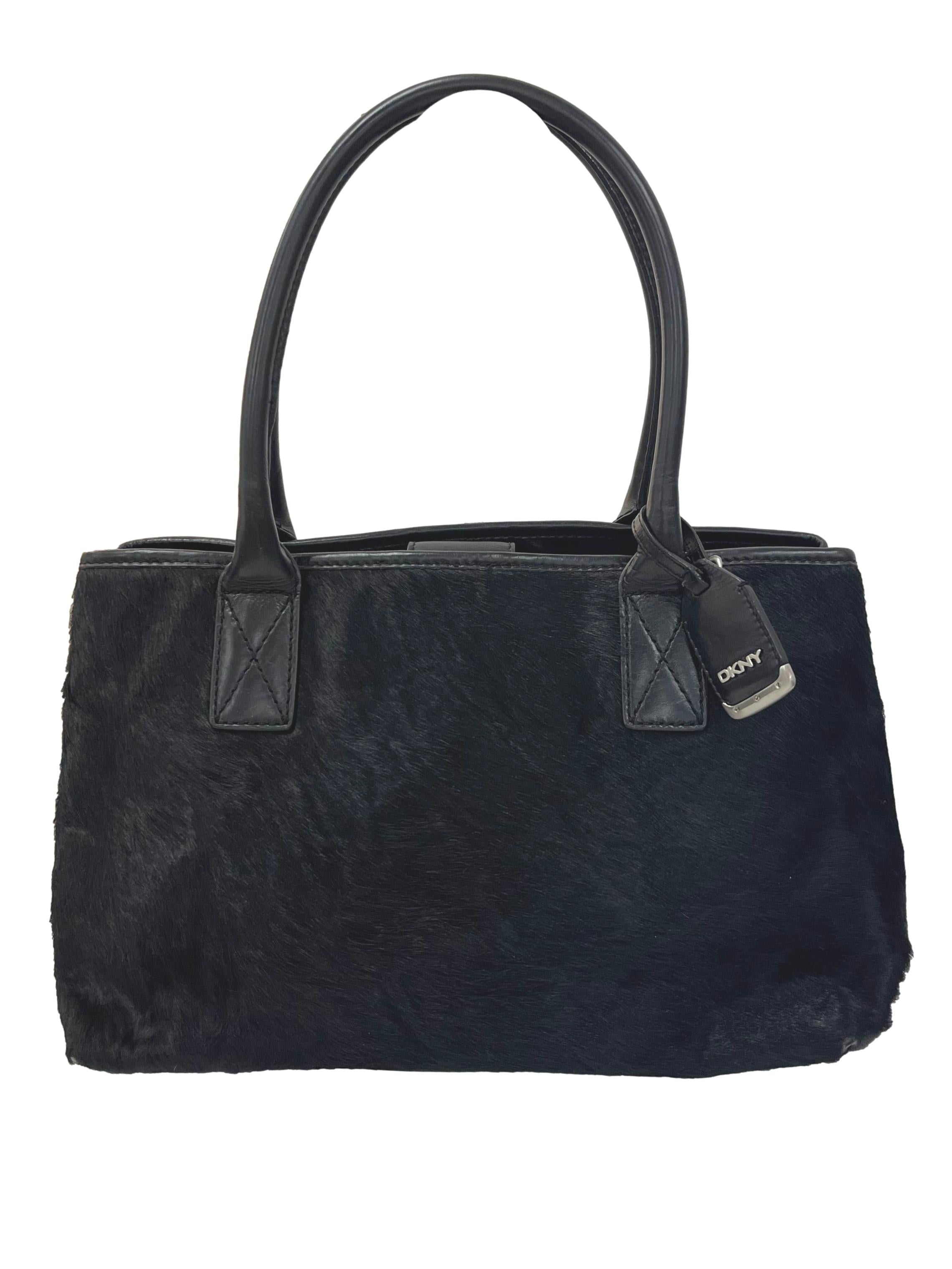 Black Furry Shoulder Tote Bag