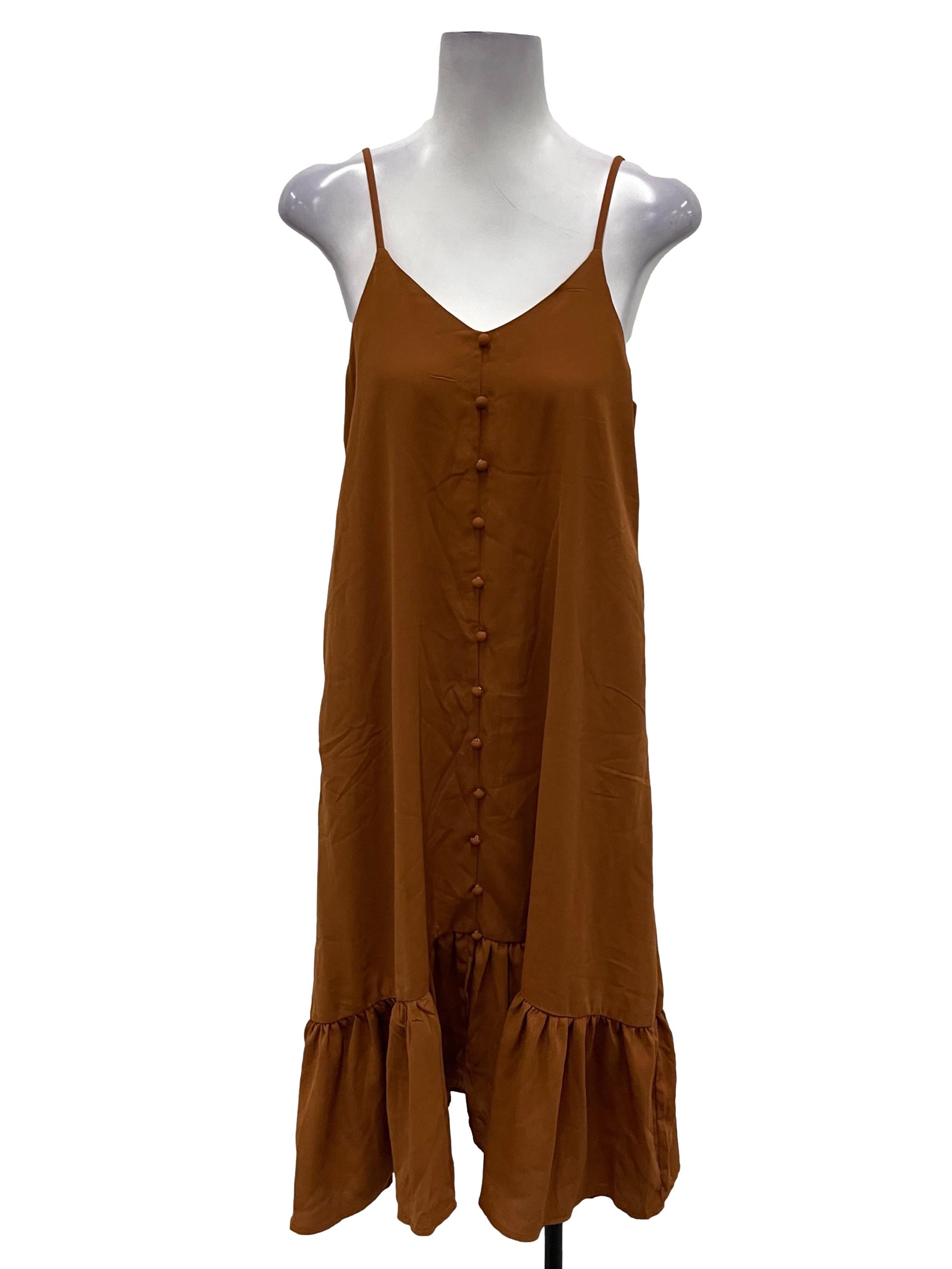 Supergurl Orange Brown V-Neck Cami Midi Dress