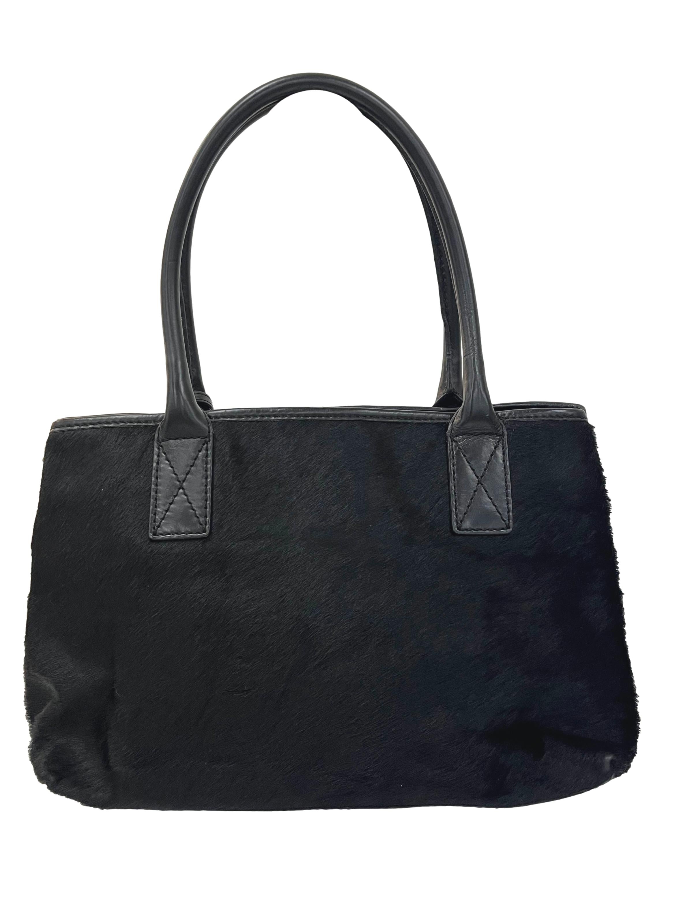 Black Furry Shoulder Tote Bag