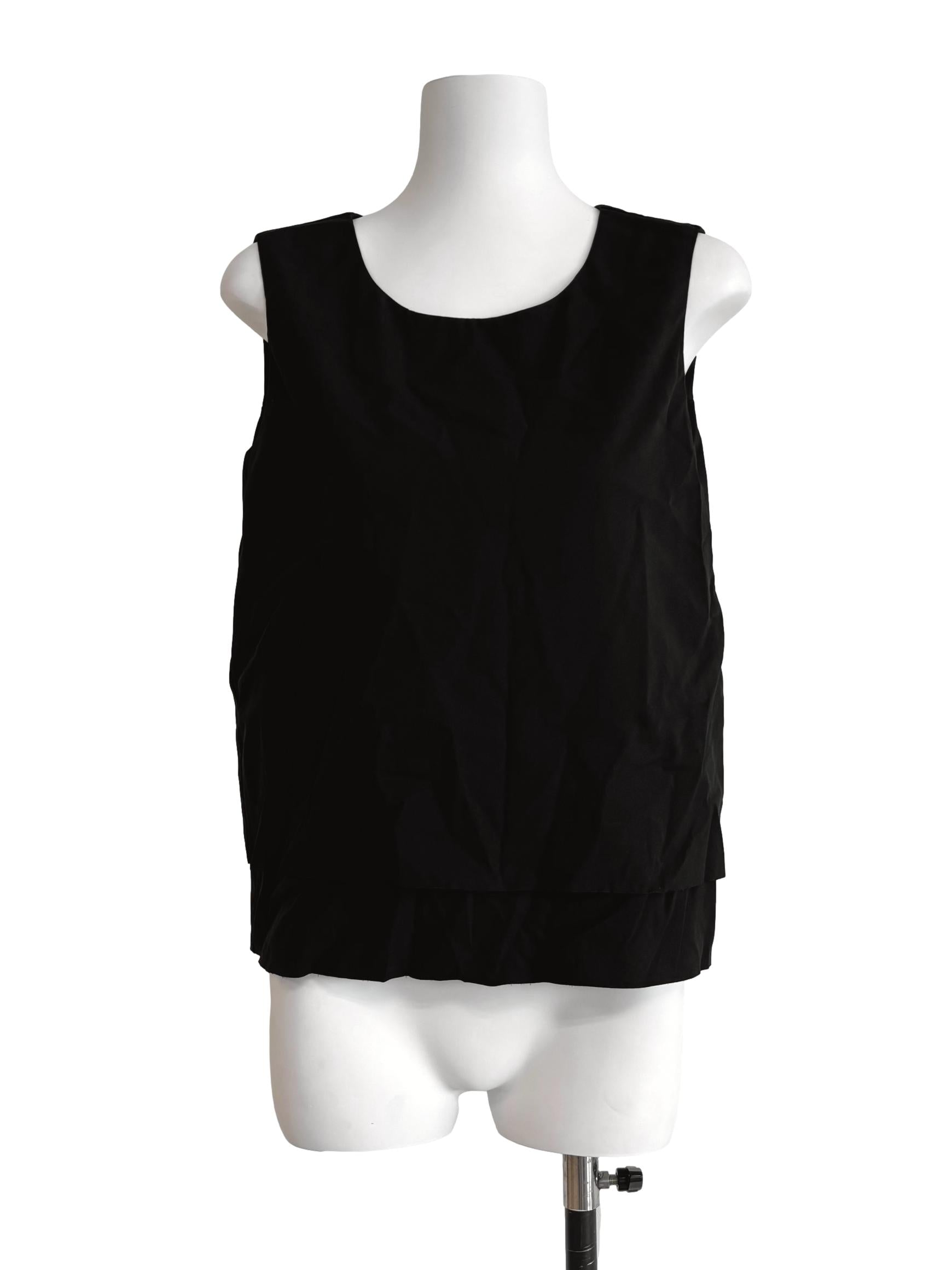 Rich Black Sleeveless Round Neck Top