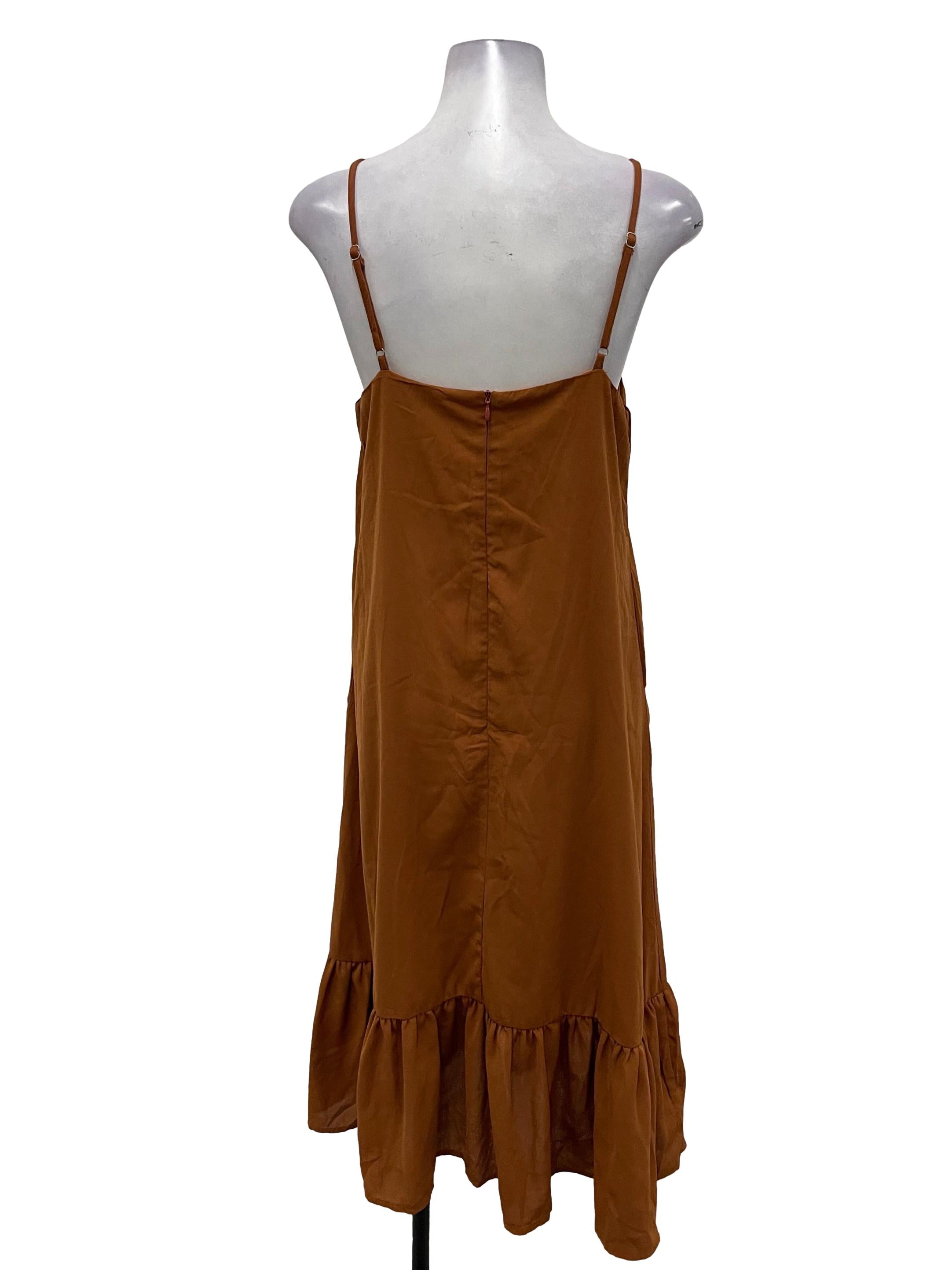 Supergurl Orange Brown V-Neck Cami Midi Dress