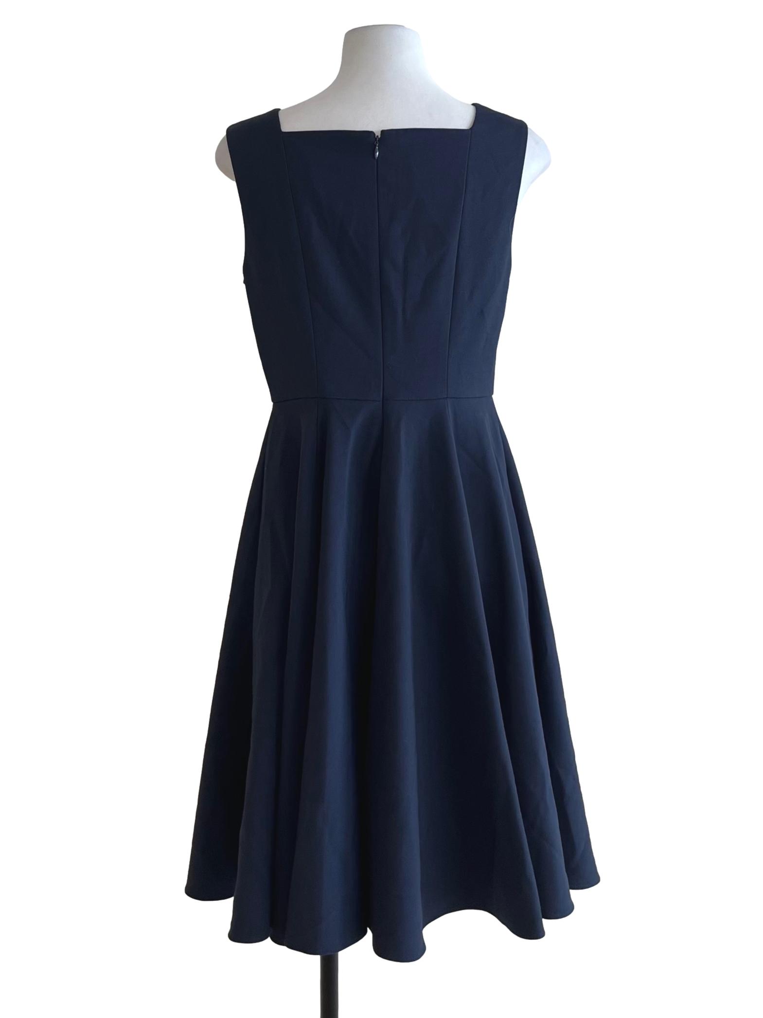 Dark Blue Square Neckline A-Line Dress