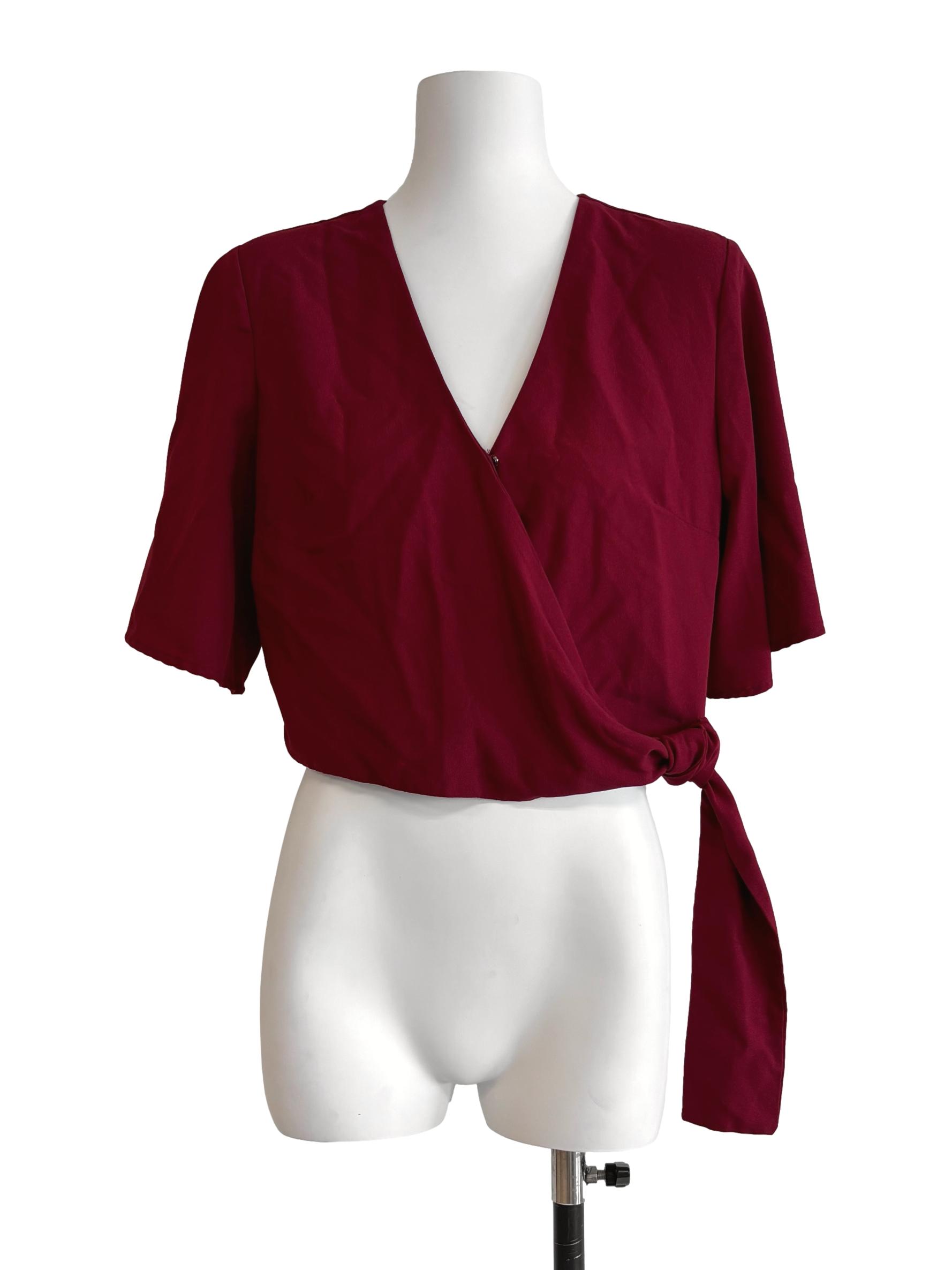 Crimson Red Crop Wrap Top
