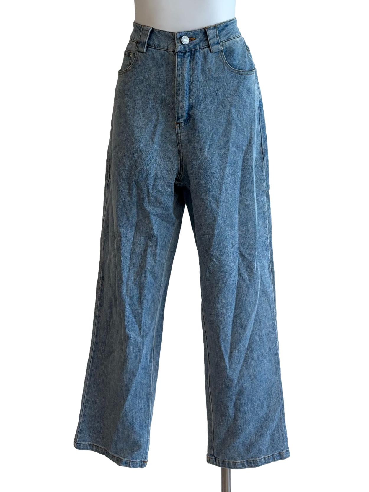 Denim Blue Straight Cut High Waisted Jeans