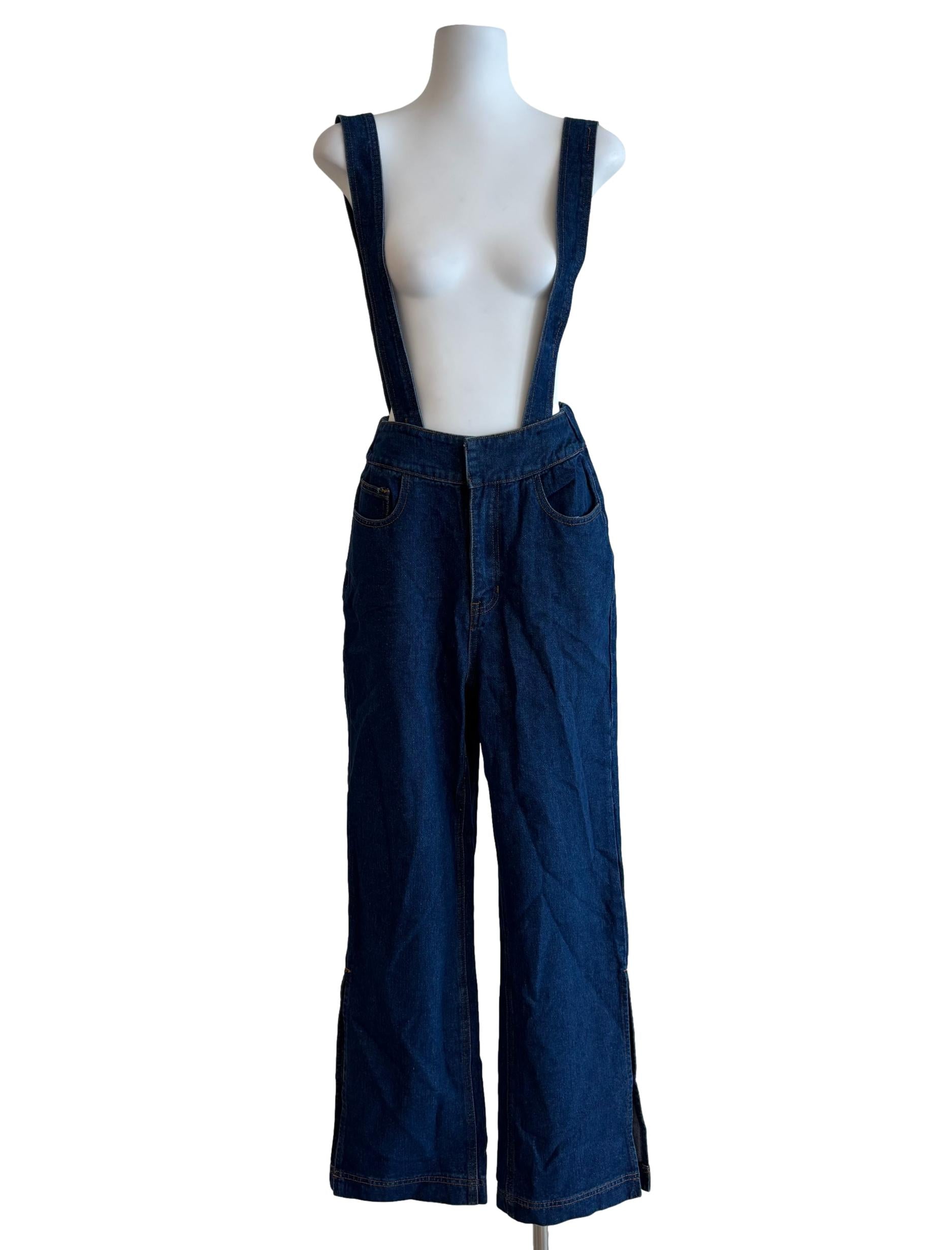 Dark Denim Wide Leg Jeans With Suspender