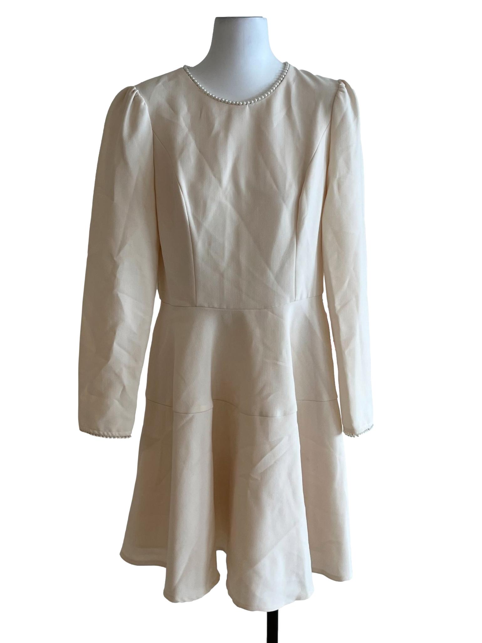 Cream Beige Jewel Neckline Empire Dress
