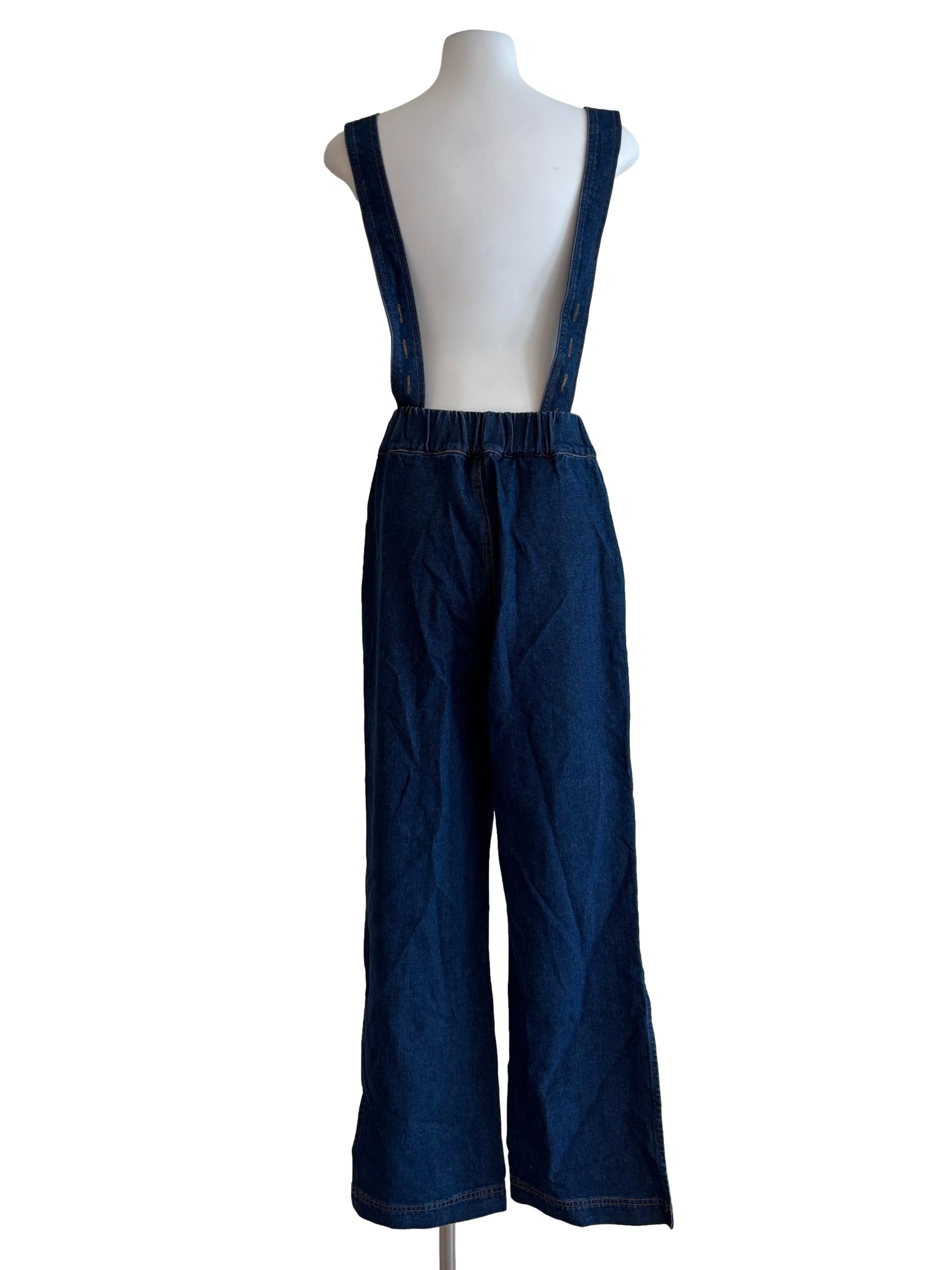 Dark Denim Wide Leg Jeans With Suspender