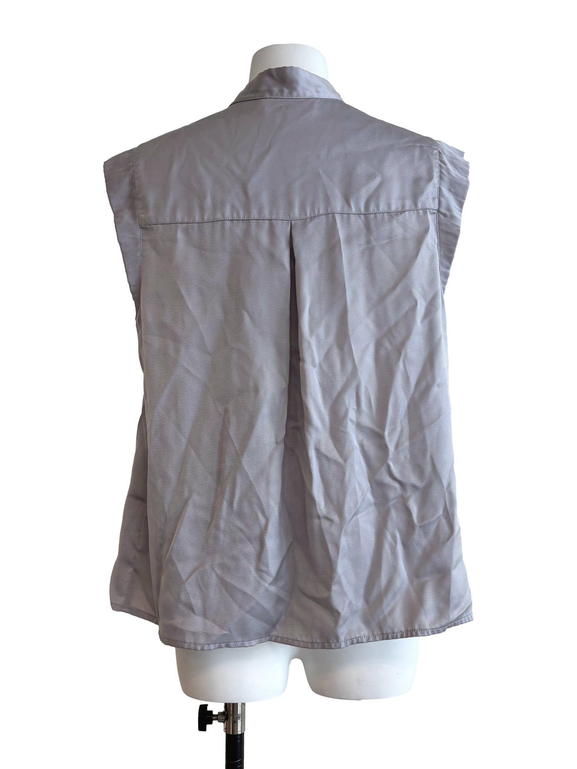 Silver Sleeveless Buttoned Top