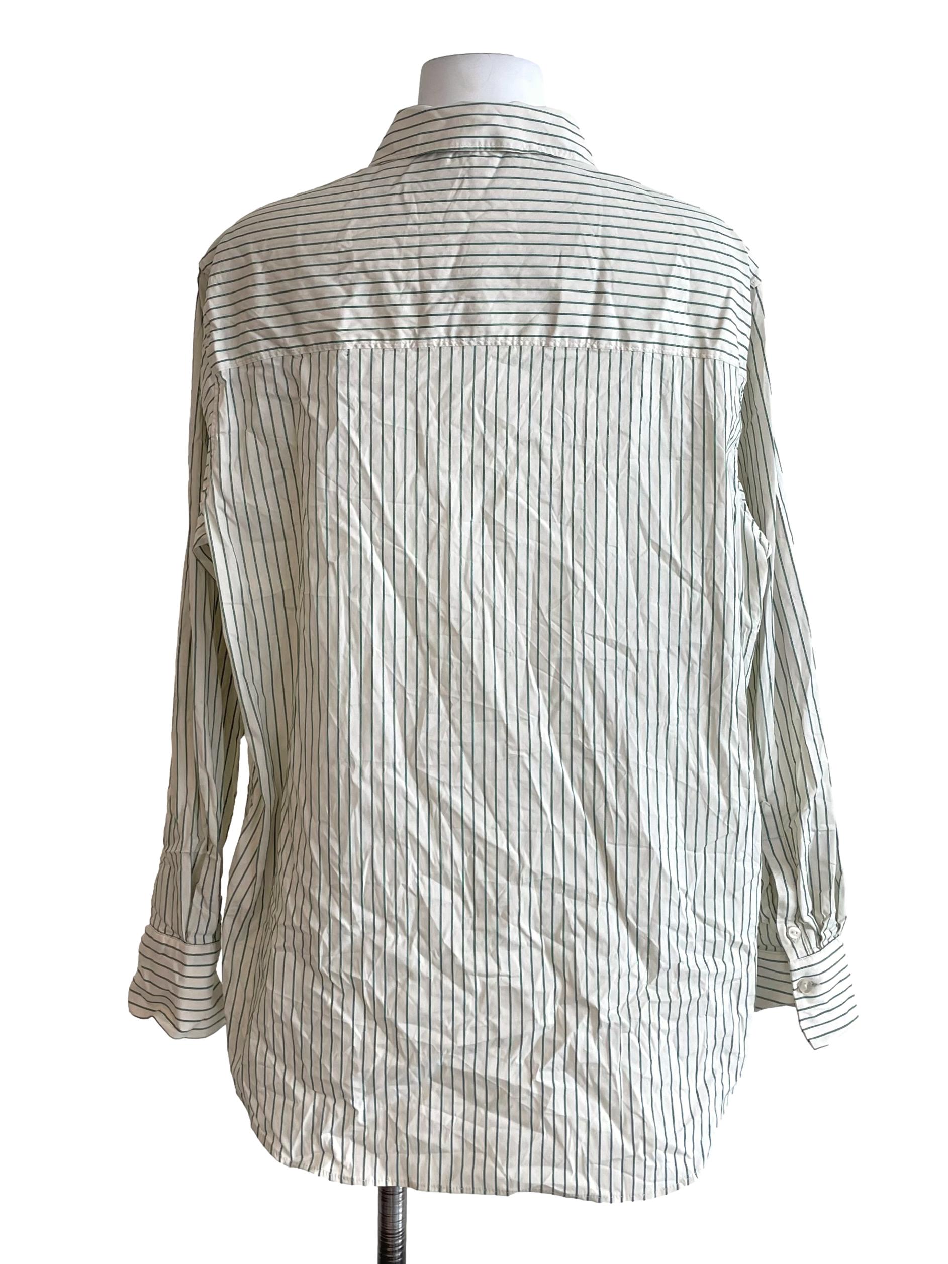 Off White & Green Chalk Stripe Oversized Shirt LB