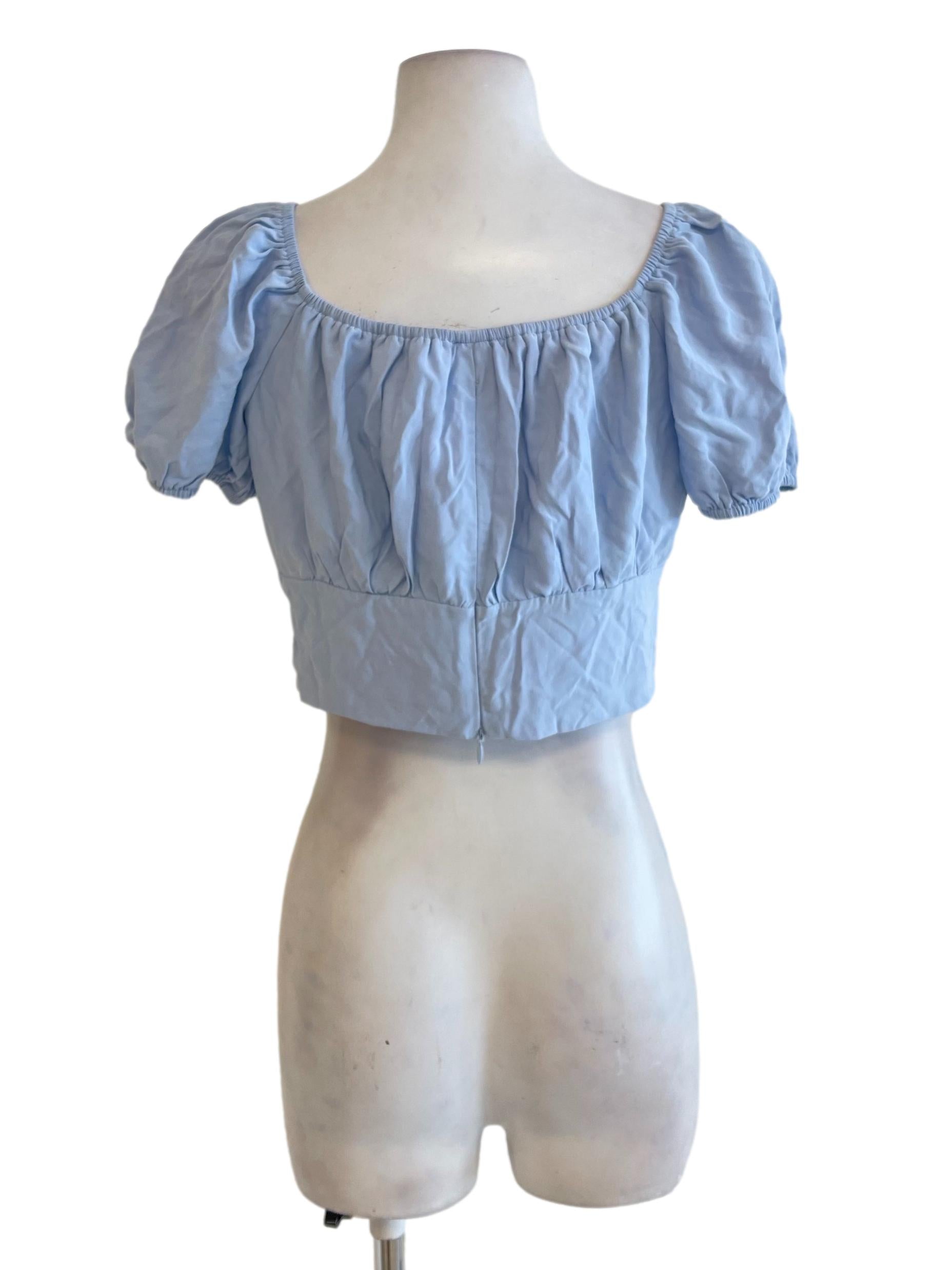 Baby Blue Eyelet Crochet Bust Peasant Top