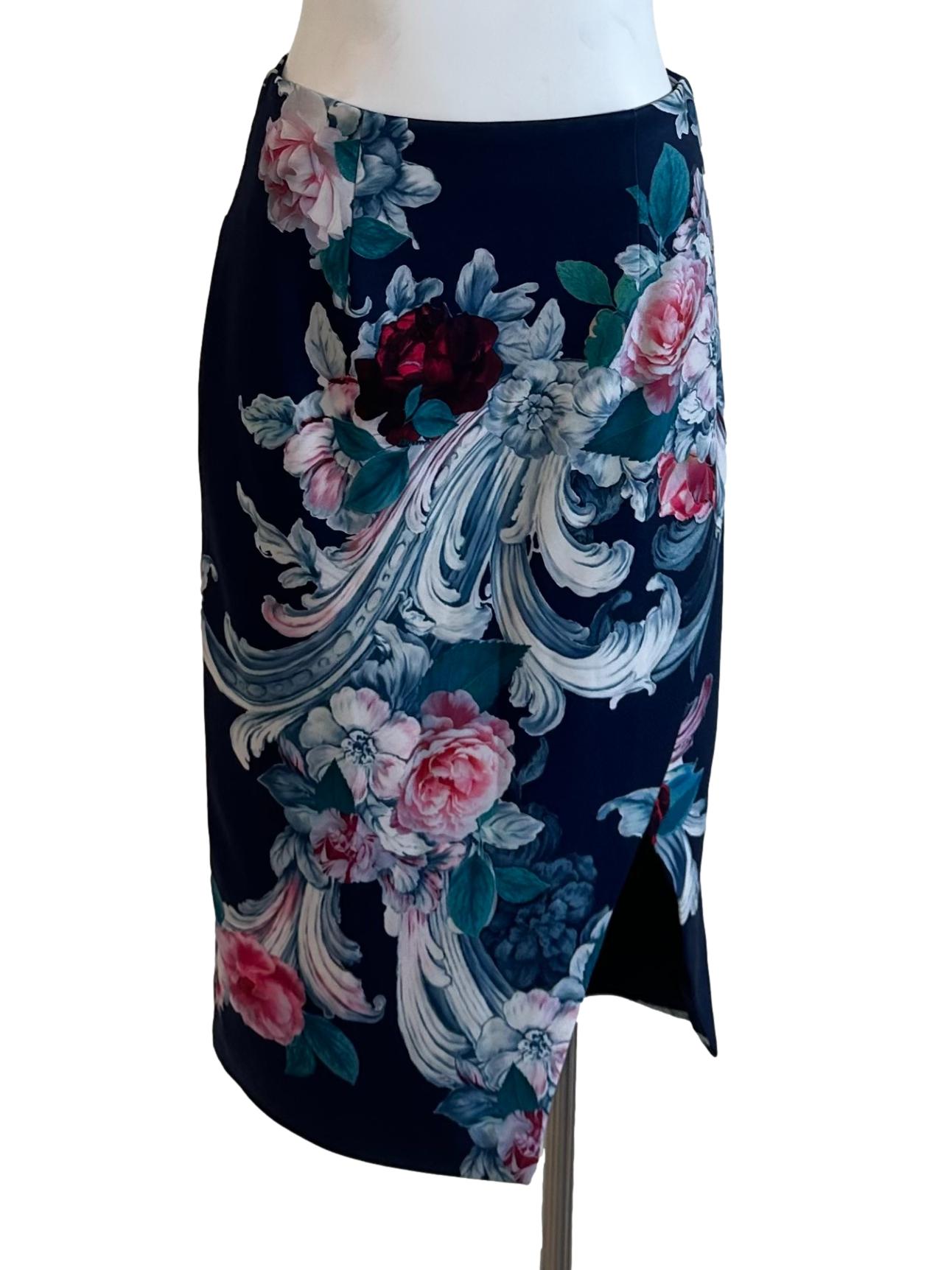 Navy Blue Floral Pattern Skirt