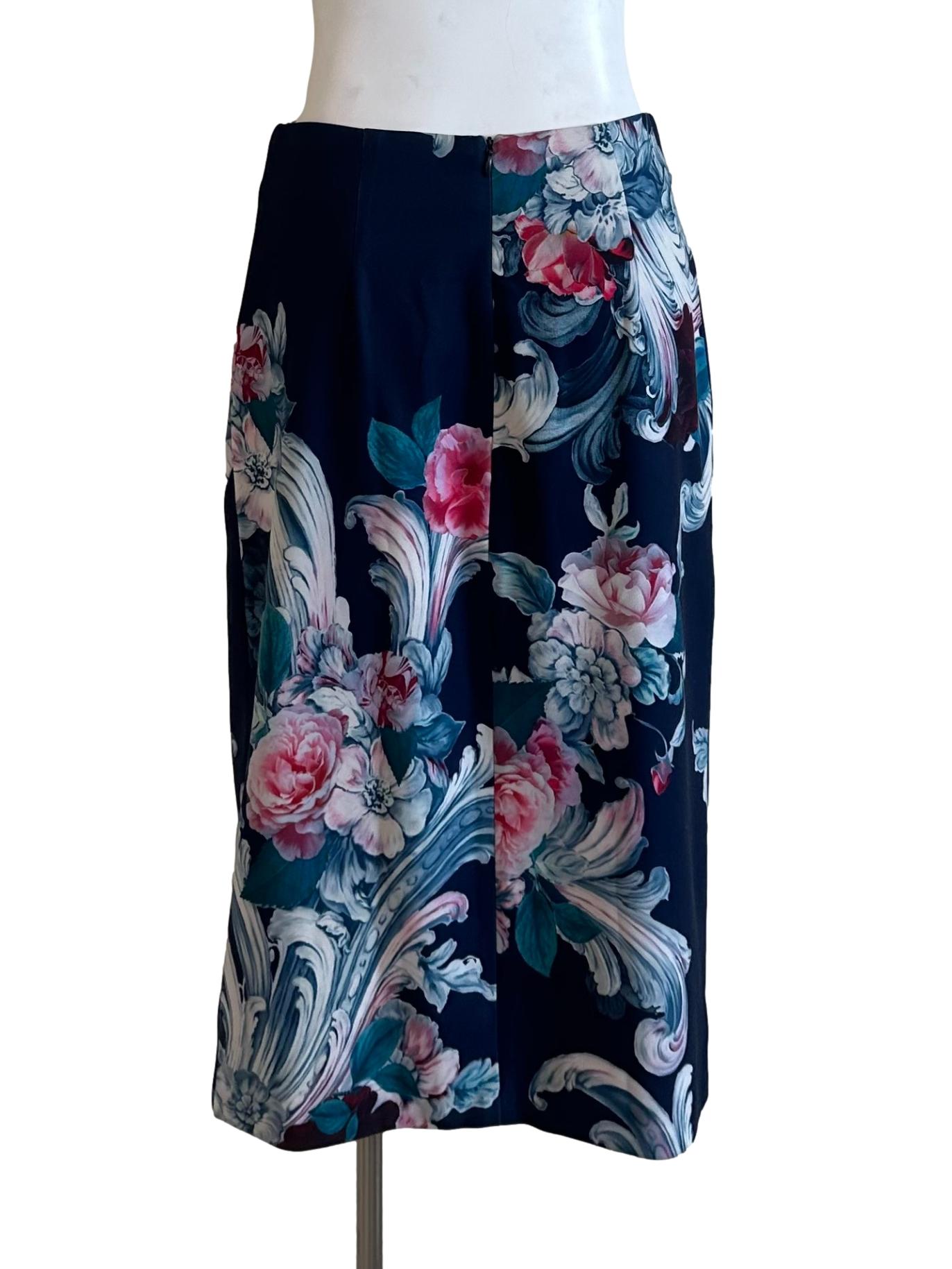 Navy Blue Floral Pattern Skirt
