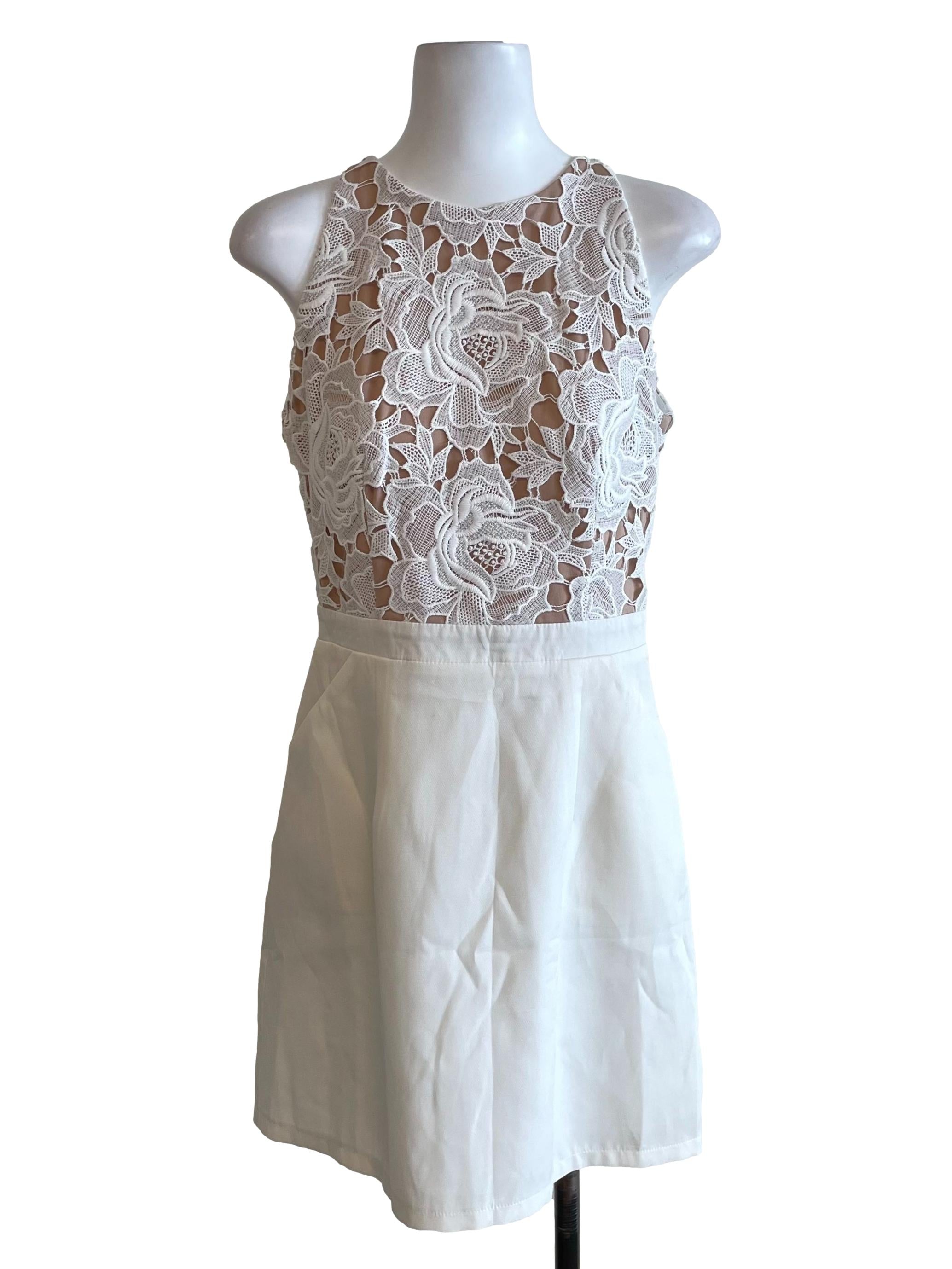 Off White Embroidery Sleeveless Dress